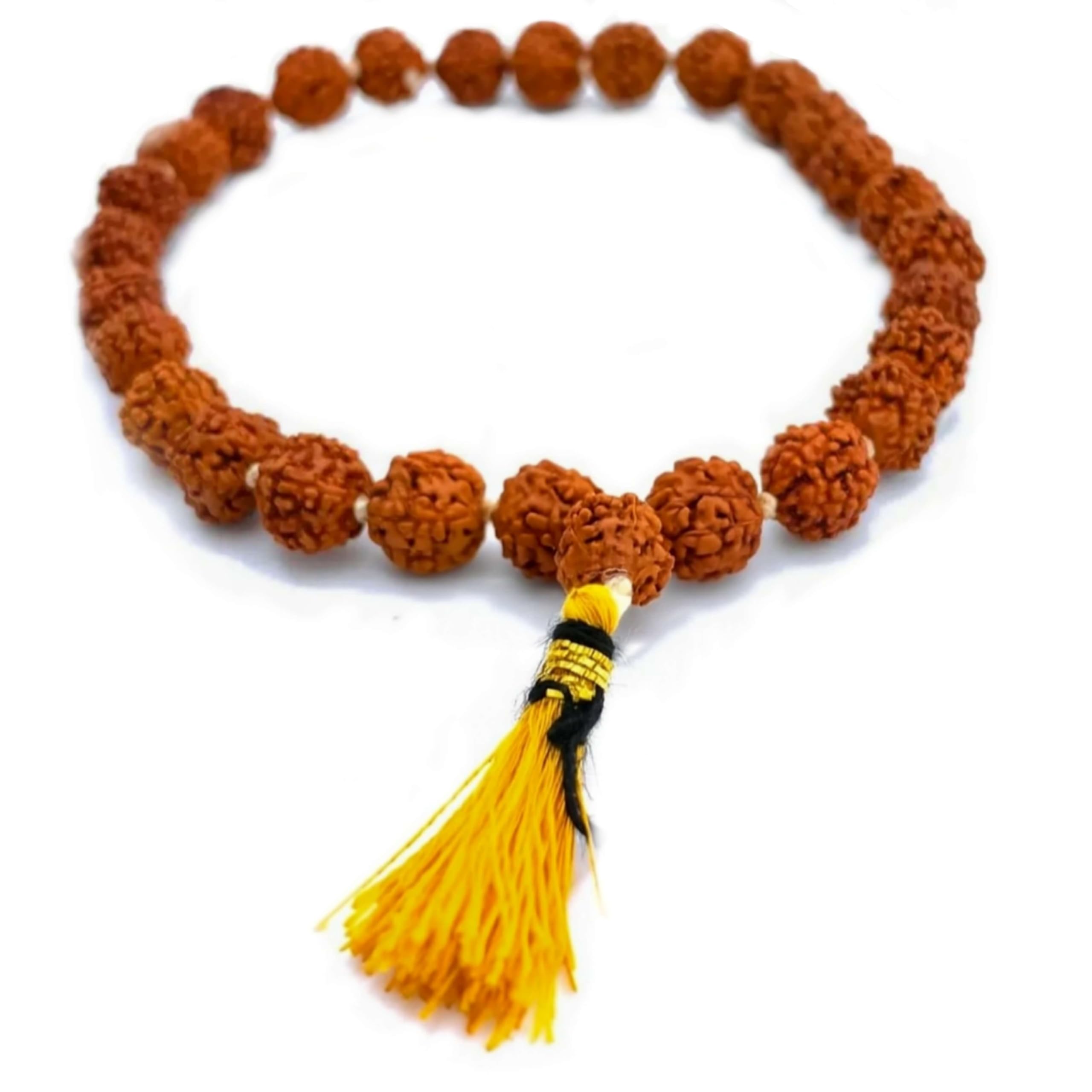 Newdream Rudraksha mala 5 mukhi 8mm bead 27+1 Nepali natural brown rosory with orange tassel for japa mala, meditation,pooja | unisex