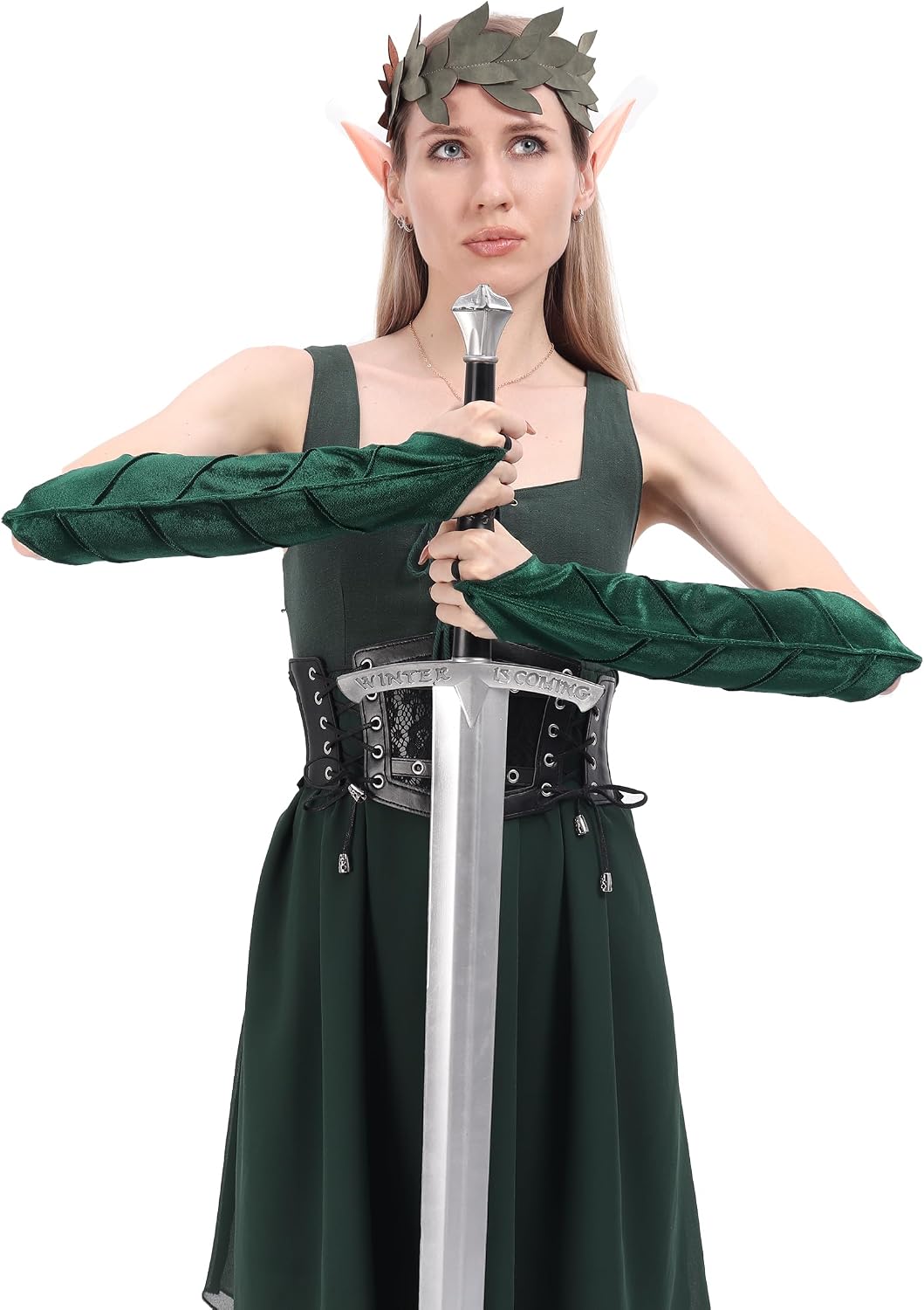 DAZCOS Elven Bracers Medieval Arm Cuffs Fairy Leaf Arm Warmers for Renaissance Faire Cosplay LARP