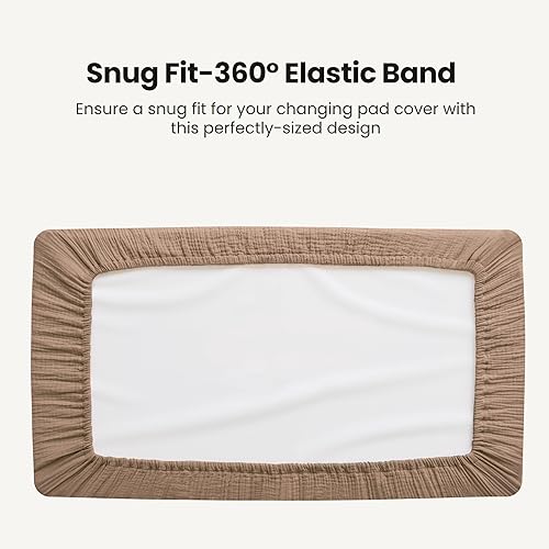 Miniatura 6 de Konssy Juego de 2 fundas impermeables de muselina para cambiador, de algodón acolchado, para cambiador, suaves para niñas y niños (marrón, crema)