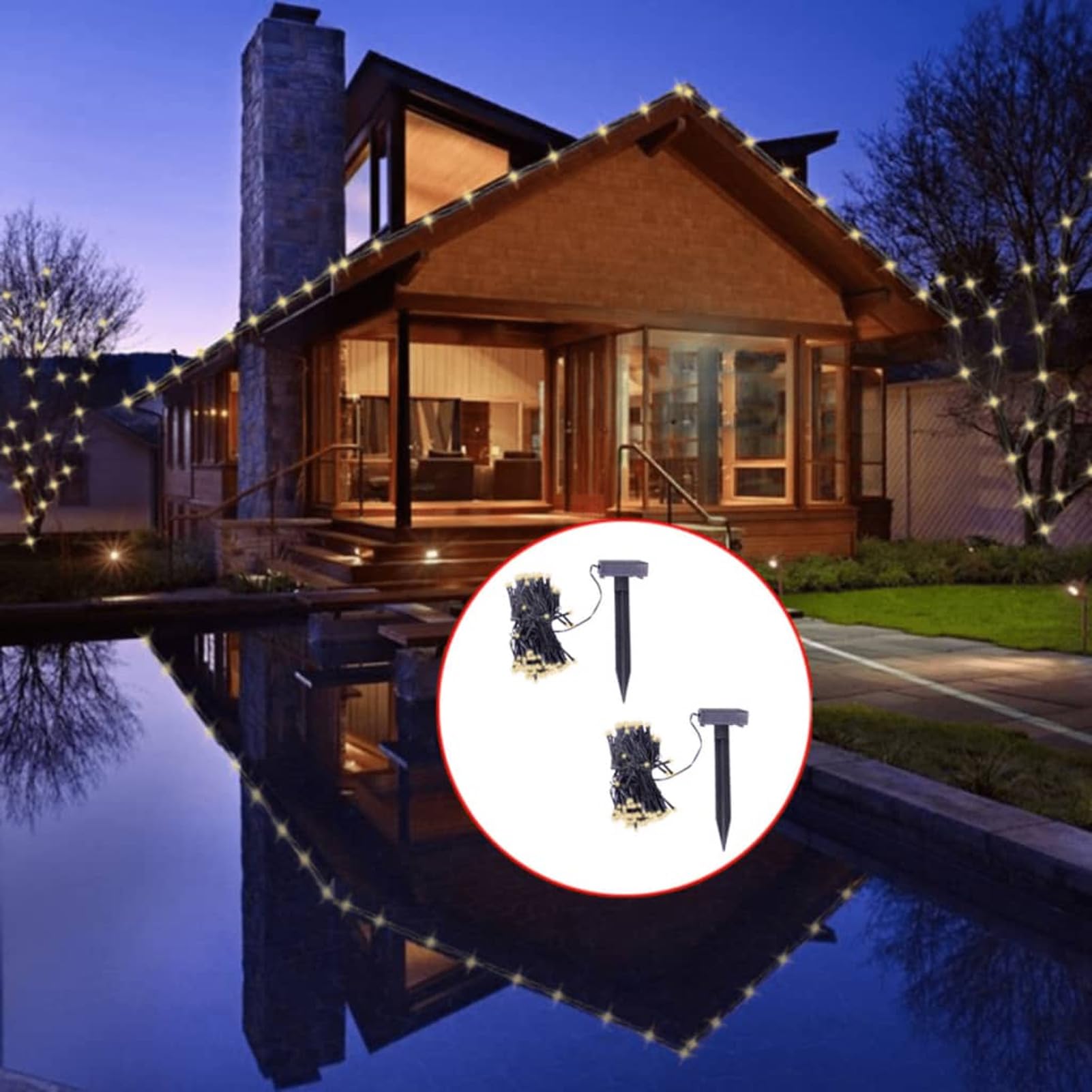 Homgoday Catena di luci a energia solare, 2 pezzi, luce bianca calda, per Natale, feste