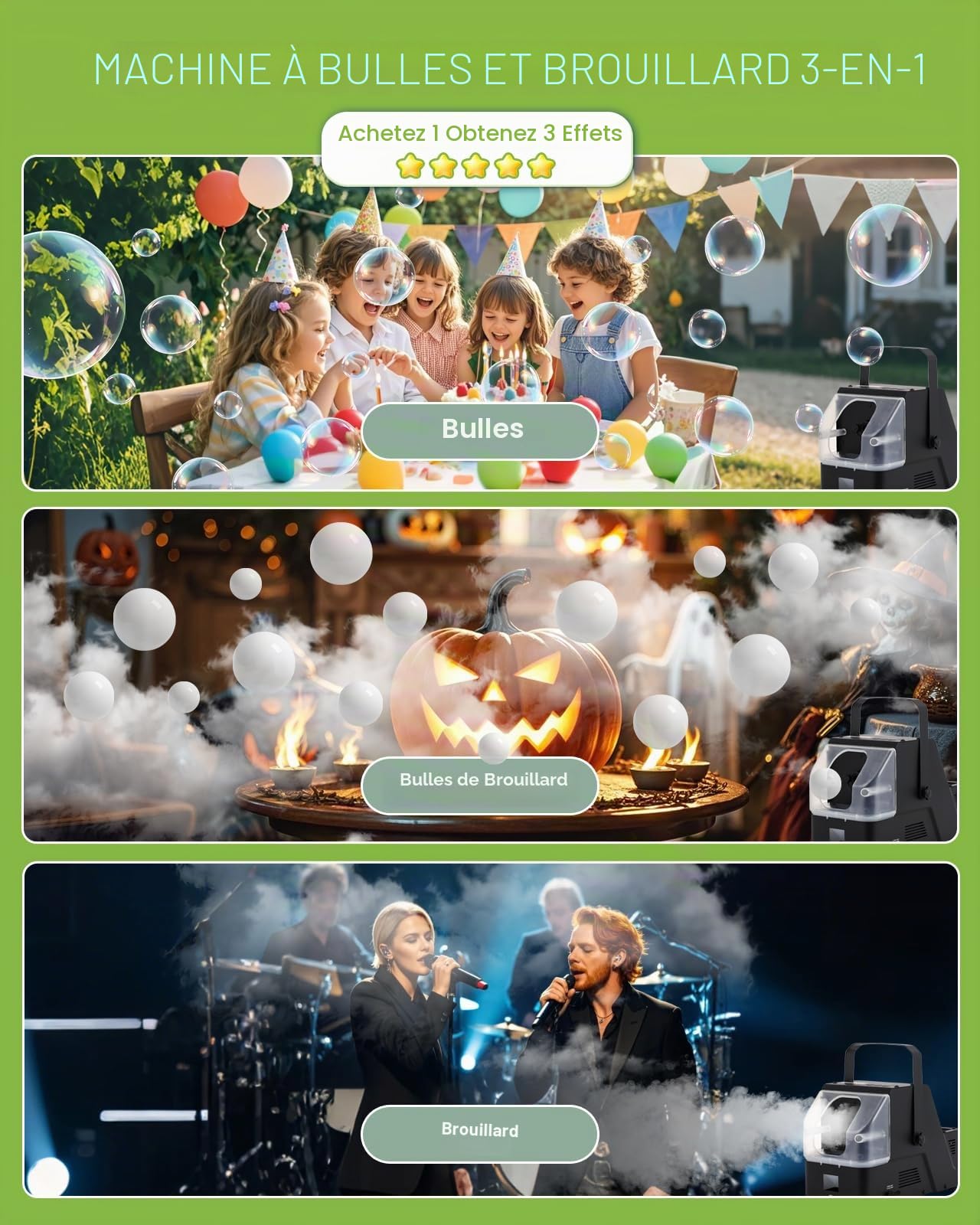 Machine à bulles de brouillard avec télécommande - Machine à fumée avec bulles 450 W - Machine automatique à bulles - Bulles de brouillard/brouillard - Trois modes pour fête, scène, mariage,