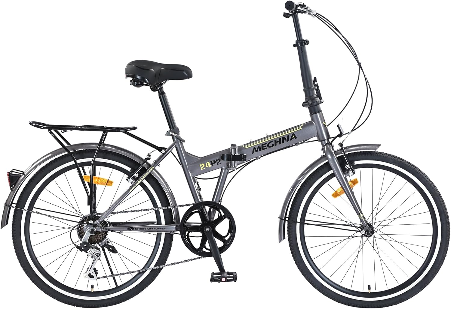 MEGHNA Folding City Bike 24 inch Wheel Single Speed/7 Speed Dual V Brakes Portable Foldable Bike with Rear Rack Bike Fenders City Bike for Women Men Junior for Trip Commuting to Work