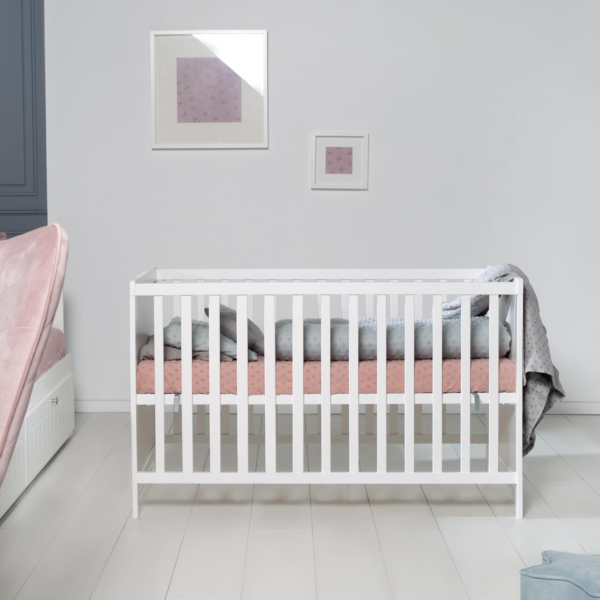 roba Lettino Co-sleeping 2 in 1, 60 x 120 cm, Rete a Doghe + Inserto, Trasformabile in Lettino Indipendente, Regolabile in Altezza, 5 Barre Rimovibili, Legno Laccato Bianco