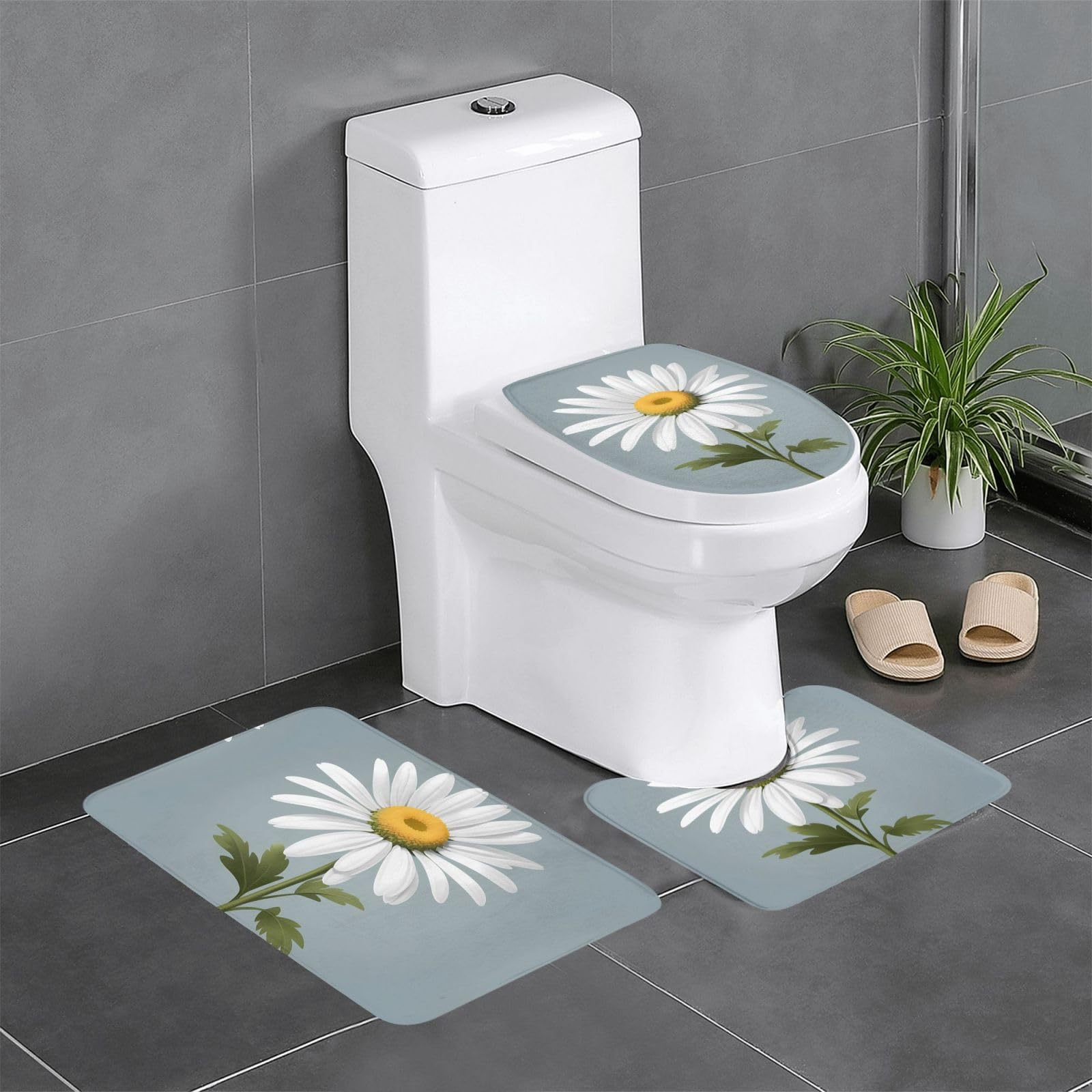 Tapis de salle de bain anti-glisse lot de 3 motifs fleurs sauvages facile à nettoyer