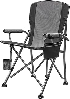 ENAVANT Camping Chair: 500 lbs Support, with Carry Bag, Cup Holder, and Organizer (Grey/Black)