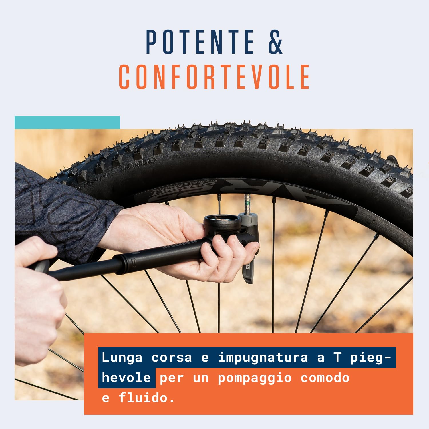 Alphatrail Minipompa Steve - Per tutte le valvole 8,3 Bar / 120 PSI pressione massima I manometro grande (Ø32mm) I t-maniglia ergonomica I pompa bicicletta per la valvola presta, schrader & dunlop