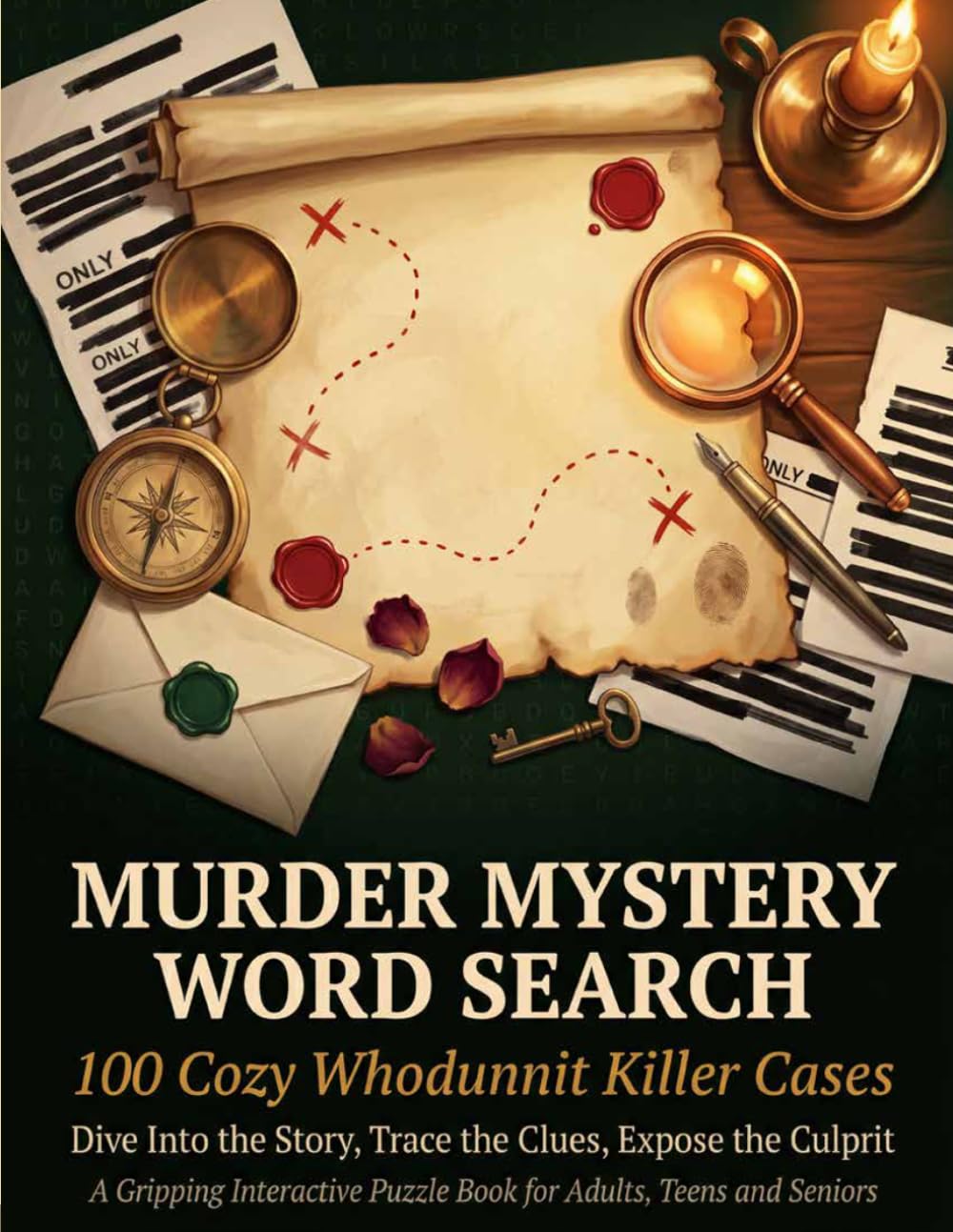 Murder Mystery Word Search: 100 Cozy Whodunnit Killer Cases: Dive Into the Story, Trace the Clues, Expose the Culprit — A Gripping Interactive Puzzle Book for Adults, Teens and Seniors