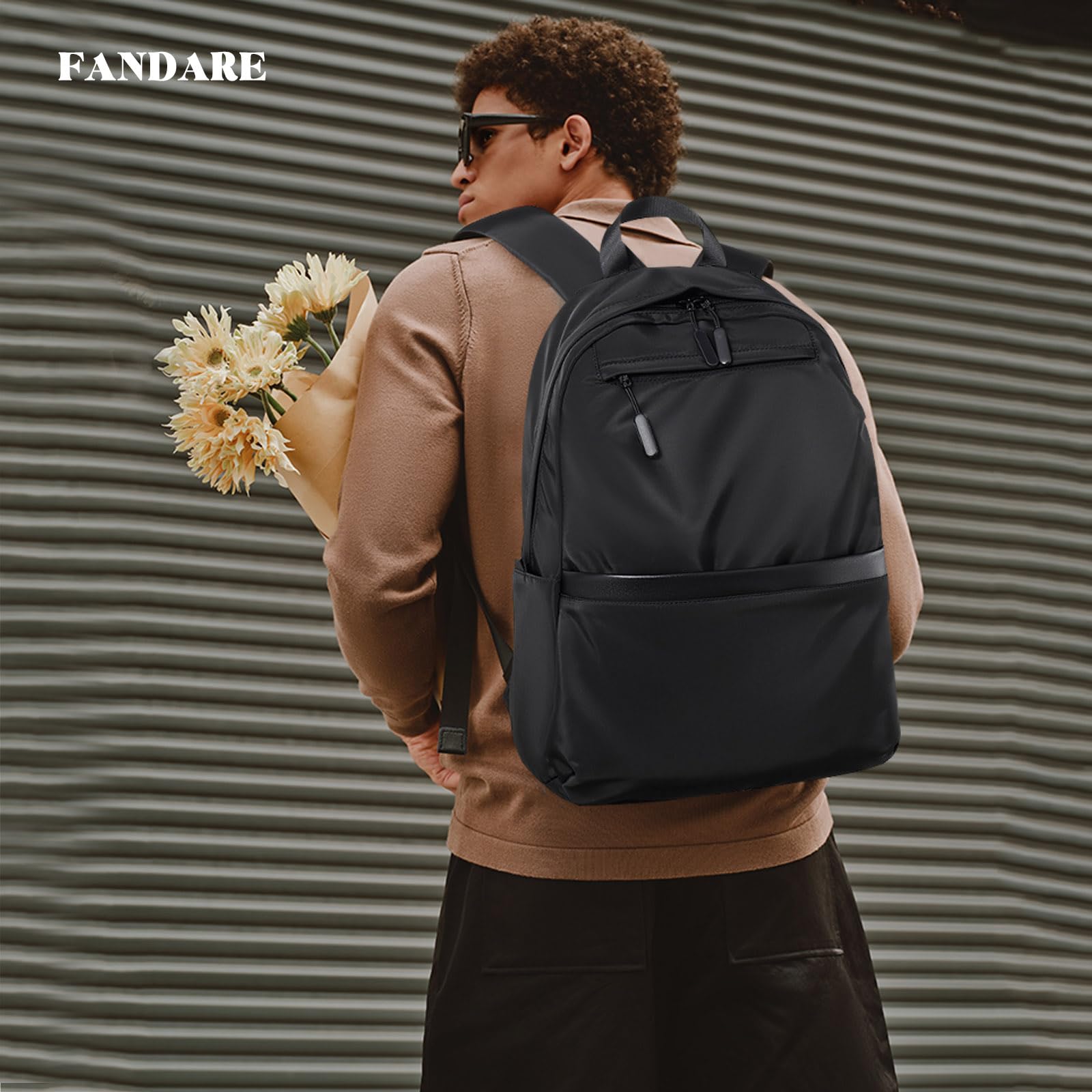 Fandaare Zaino Casual per Uomo - Elegante Porta PC Borsa da Viaggio da Scuola per Laptop Nero