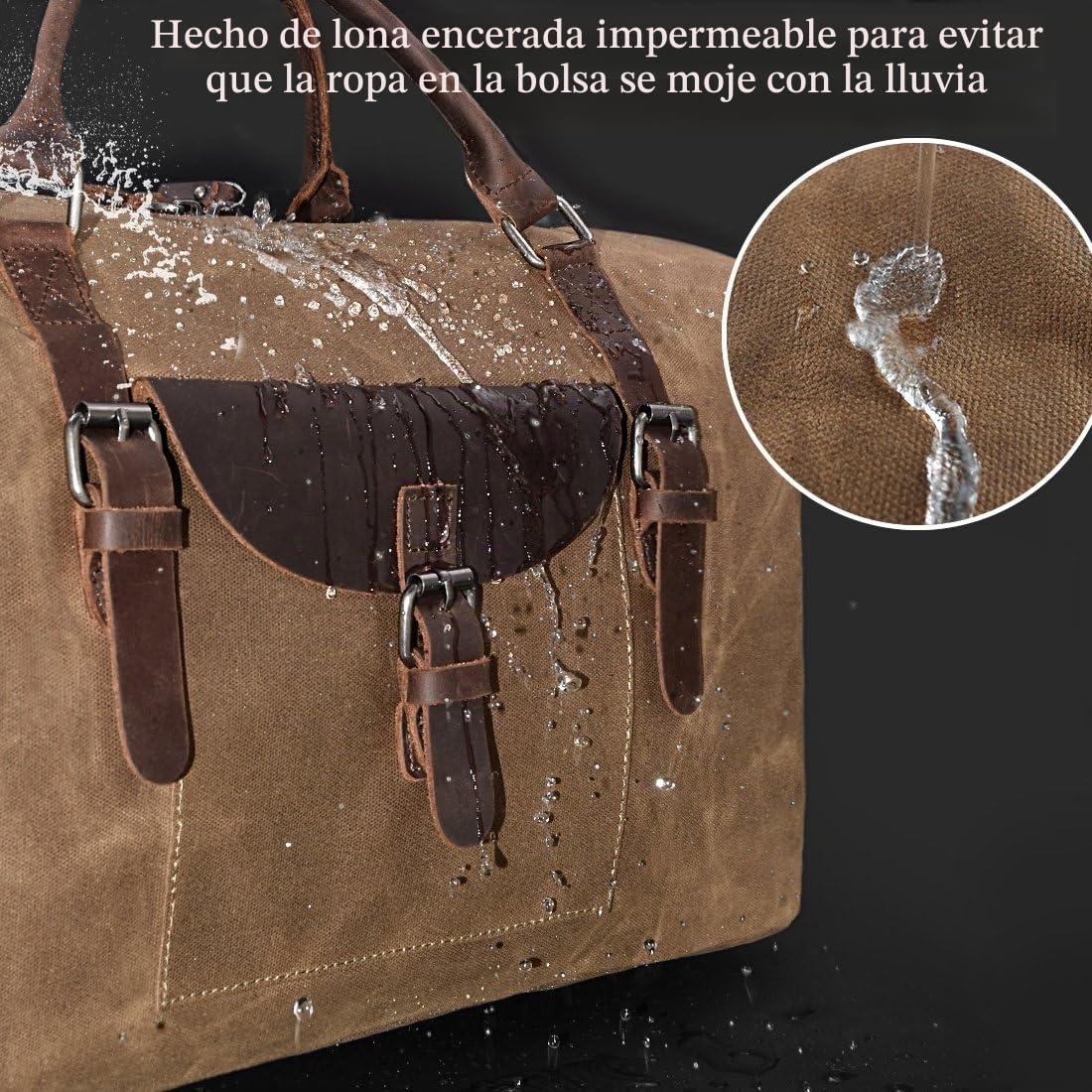 Bolsa de Viaje para Hombre Week-End Bolsa Impermeable de Lona Bolsa de Hombro para Retro Cuero Unisex Gran Bolsa Camping para Overnight Bolsa Marrón