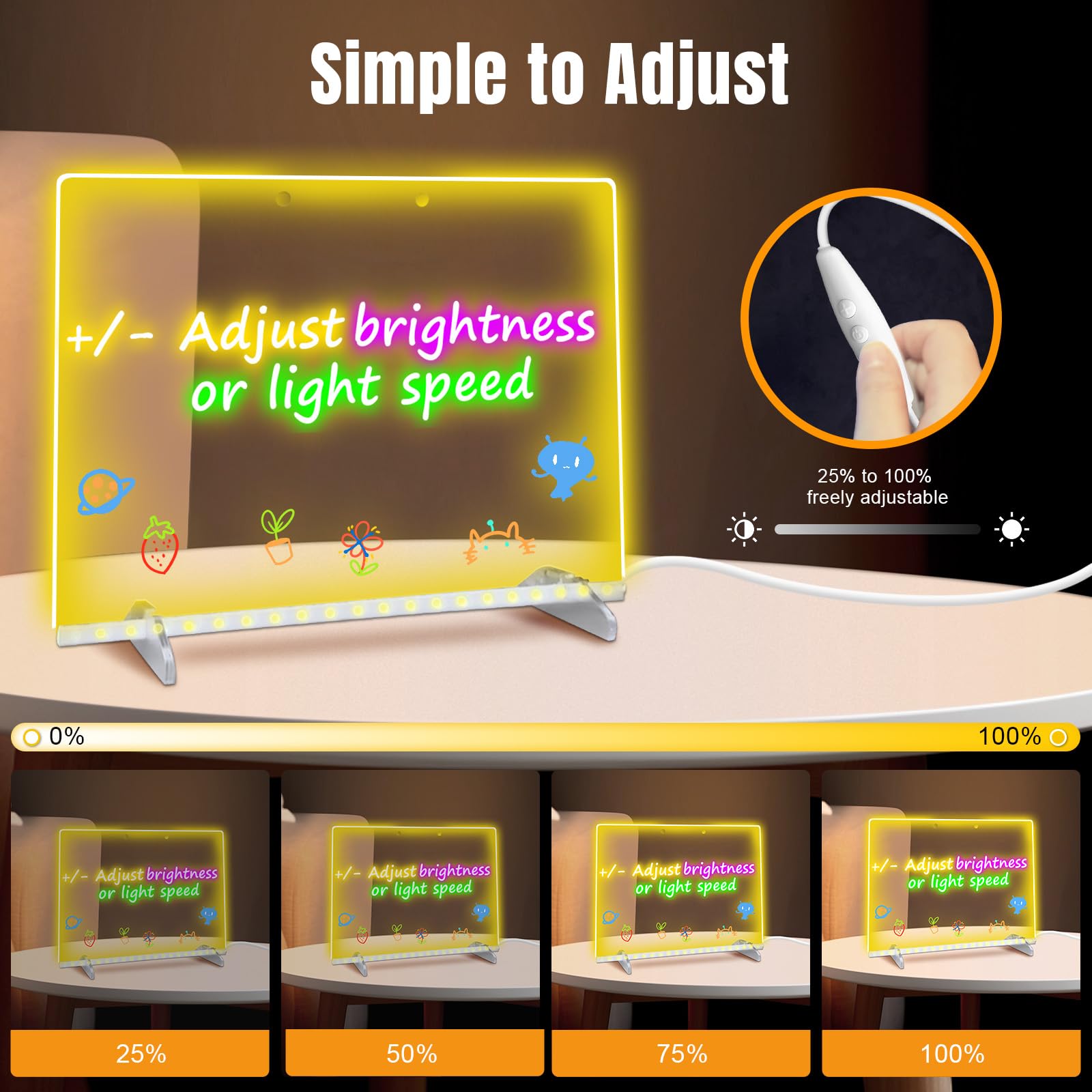 Ortizan Tavola da disegno a LED, 3 effetti di luce, per scrivere messaggi per bambini, casa, bar, ufficio