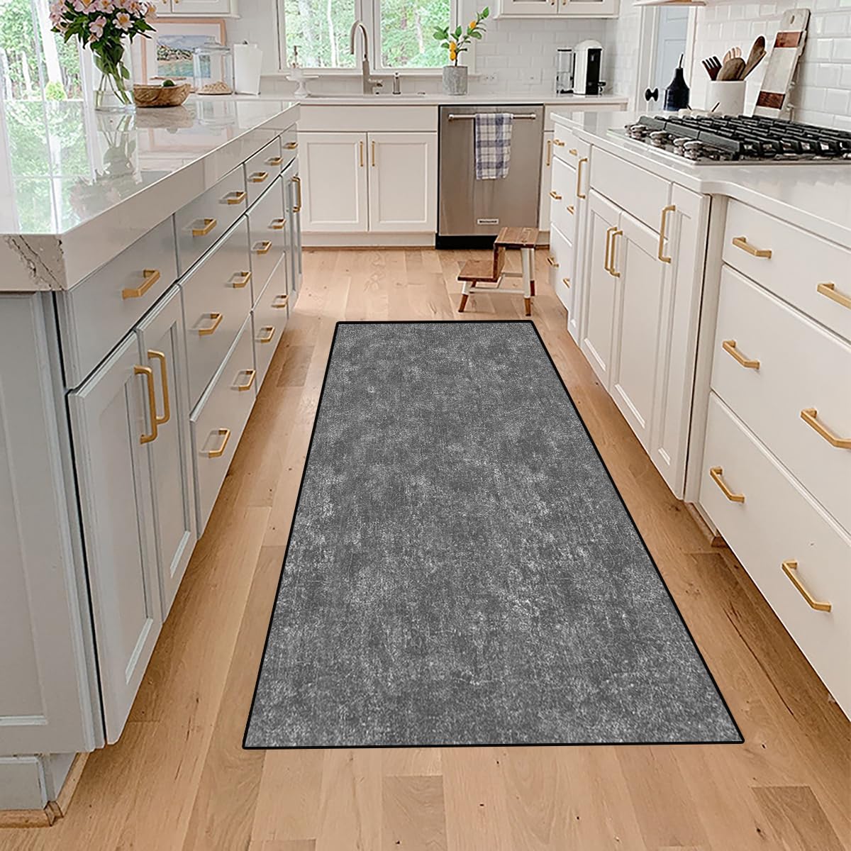 Tappeto lungo e antiscivolo, lavabile, per cucina e corridoio, 50 x 450 cm, tappeto lungo per cucina personalizzabile, tappeto da cucina personalizzabile, in tinta unita, grigio scuro