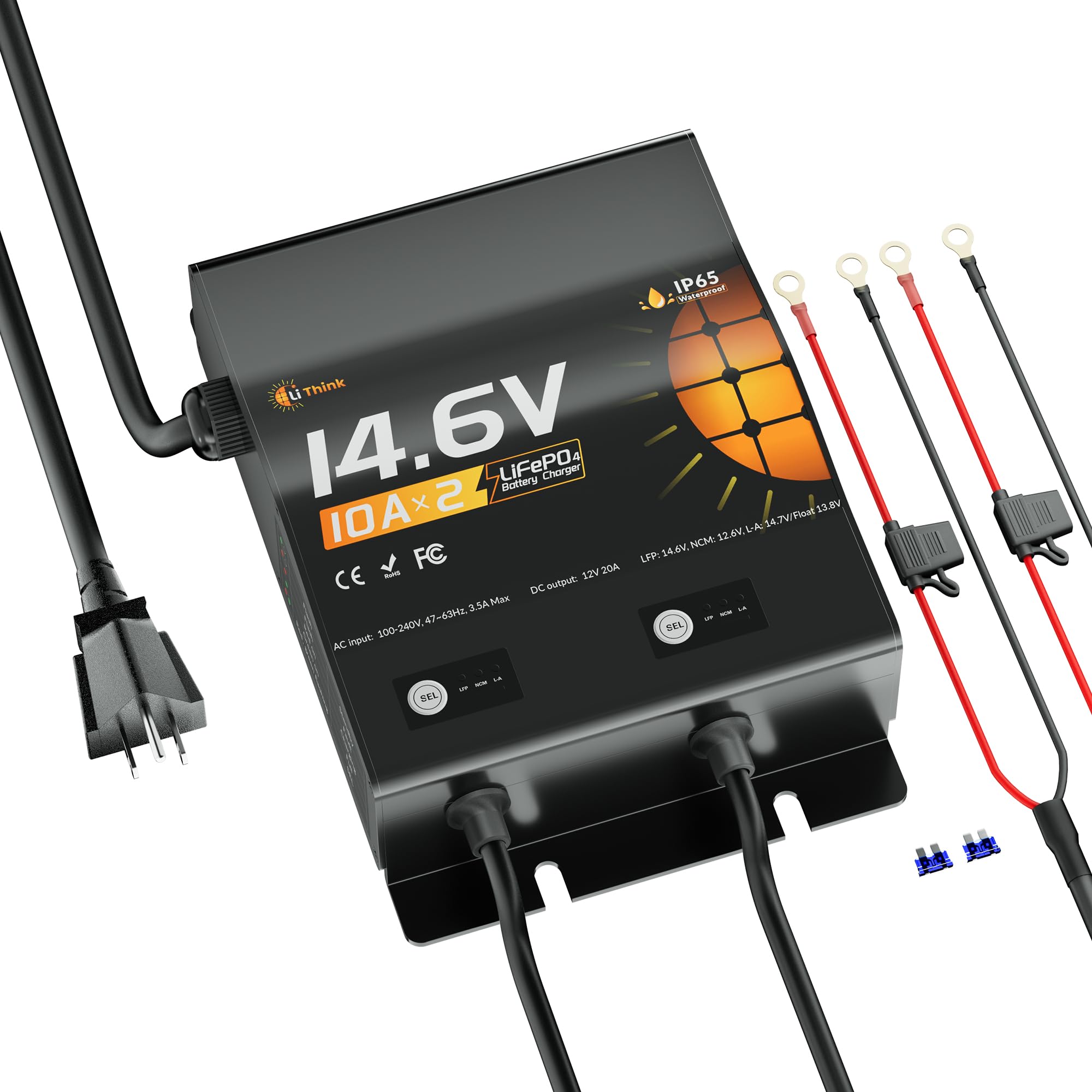 Caricabatterie 14,6V 10A a 2 canali, impermeabile IP65