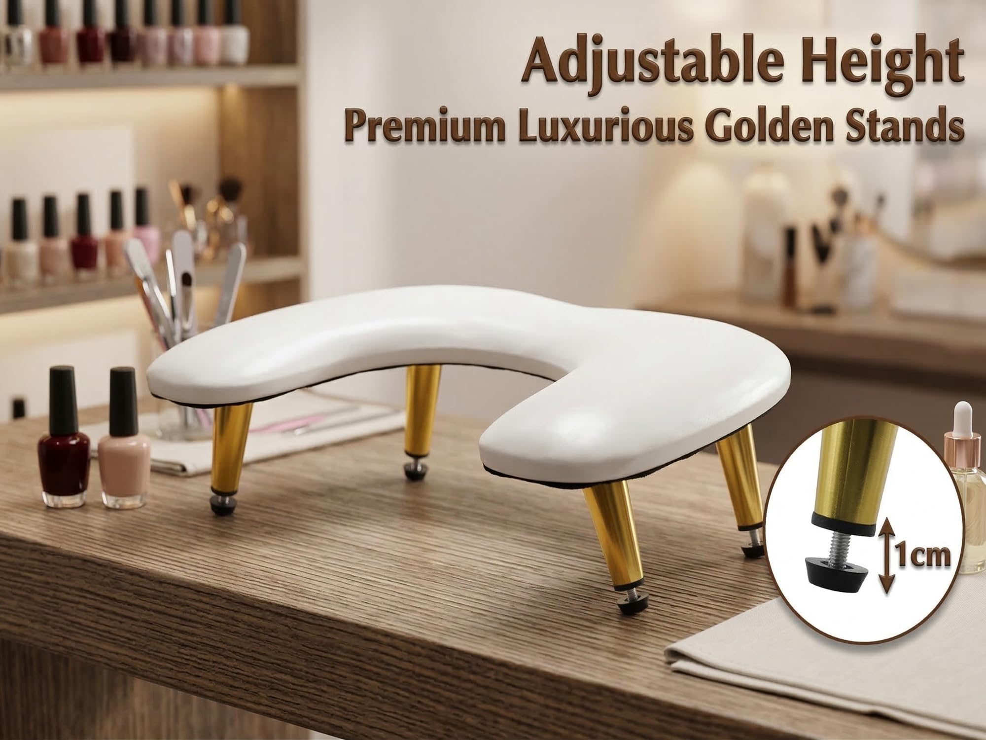 U-Förmig Handauflage Nagelstudio: Goldene Funkelnde Schräge Kegelförmige Ständer Wrist Rest - 45°Schräge Unterstützung Handauflage Nägel - Lindert Schmerzen in Arm und Handgelenk
