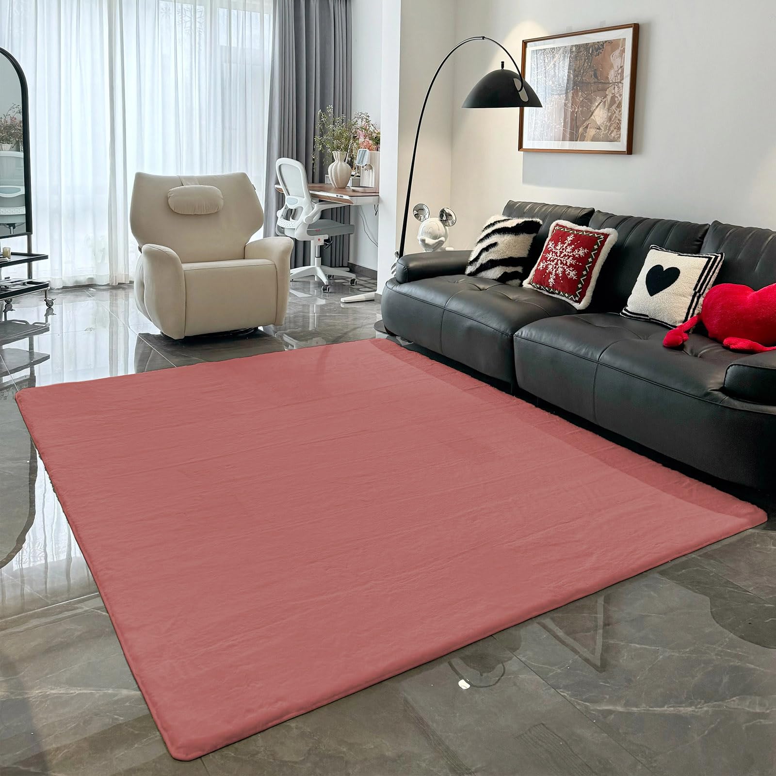 Descente de lit lavable rose romantique 140x150 pour tapis chambre et salon