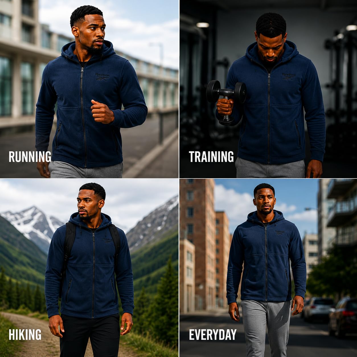 Reebok Kurtki męskie - lekka kurtka polarowa z zamkiem błyskawicznym kurtki zimowe dla mężczyzn z kieszeniami odzież wierzchnia płaszcze