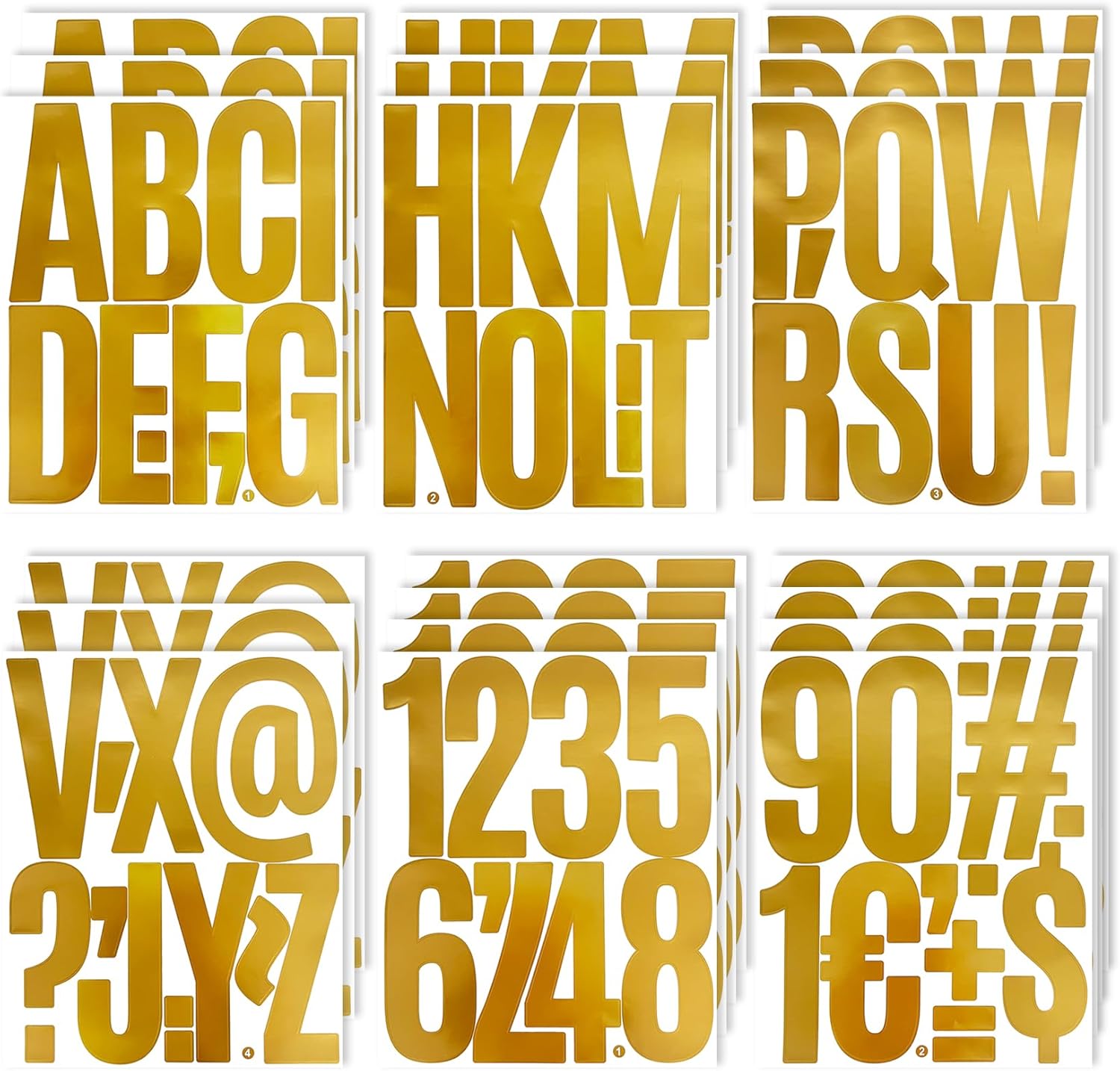 5 Inch Letter Number Stickers, Vinyl Sticky Alphabet Sticker, Self-Adhesive Decals for Mailbox,Windows, Warehouse,Vehicles and Signs - 20 Sheets Gold