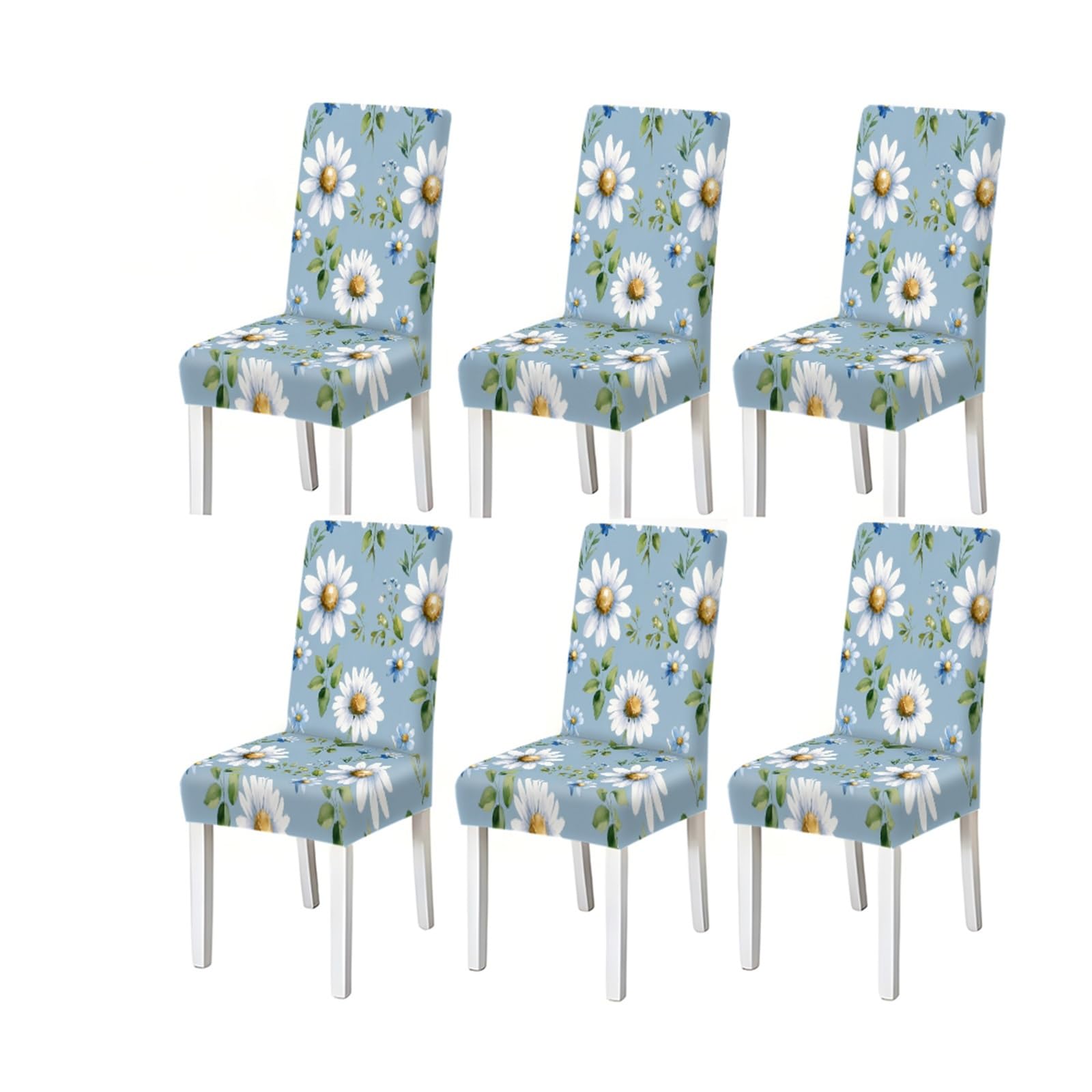 KXUAUV Watercolor Daisy Floral Light Blue Pattern Print Dining Chair Covers Set Of 2/4/6, Stretch Slipcovers For Kitchen Dining Room Seat Protectors for Restaurant Hotel Party(6PCSChair cover)
