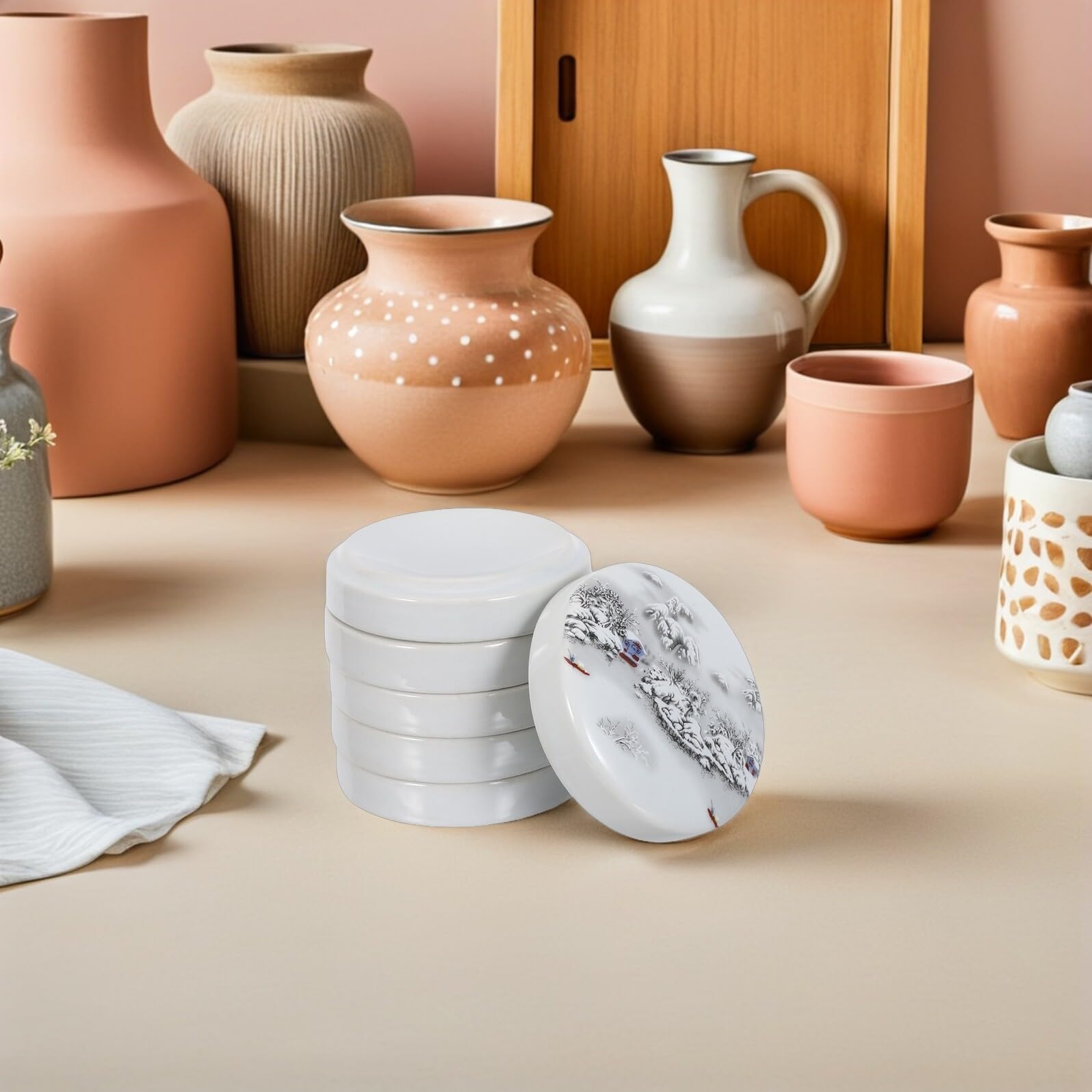 Tavolozza Ceramica Impilabile a Cinque Livelli Coperchio | Forma Rotonda, Finitura Lucida, Organizzazione Efficiente per Artisti e Studenti