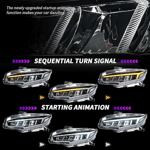 Miniatura 3 de Archaic Faros delanteros para Honda Civic 2016-2022 de 10 generación, lámpara de cabeza LED con señal de giro secuencial para Civic
