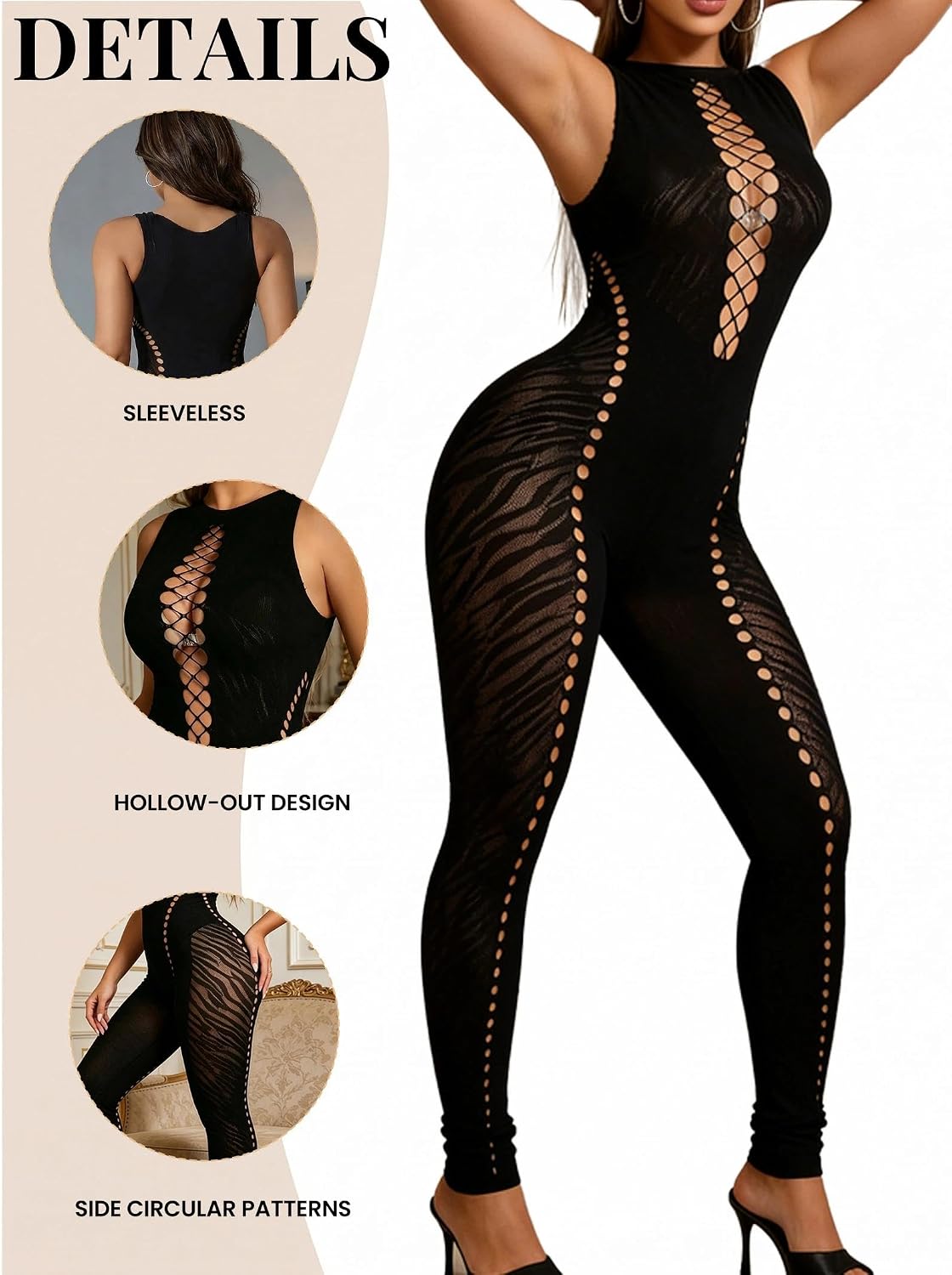 Mesh Jumpsuit for Women Club Outfits High Stretch Sheer Bodycon Romper Sleeveless Zebra Print Bodysuit Night Out