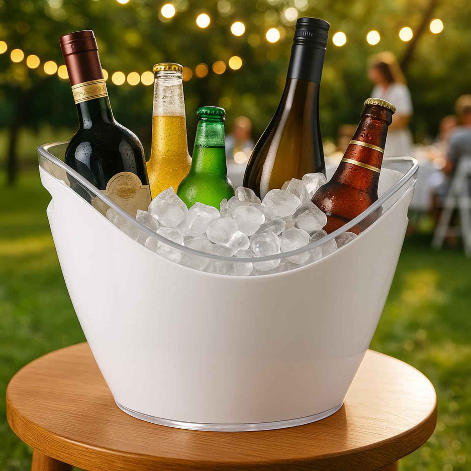 Virsus Secchiello Portaghiaccio Ovale 90096, misura 34,5x26x24 cm, capacità 8 Lt, secchio in plastica per ghiaccio, 2 Maniglie, secchiello per bottiglie Vini, Champagne per feste ed eventi -C (Bianco)
