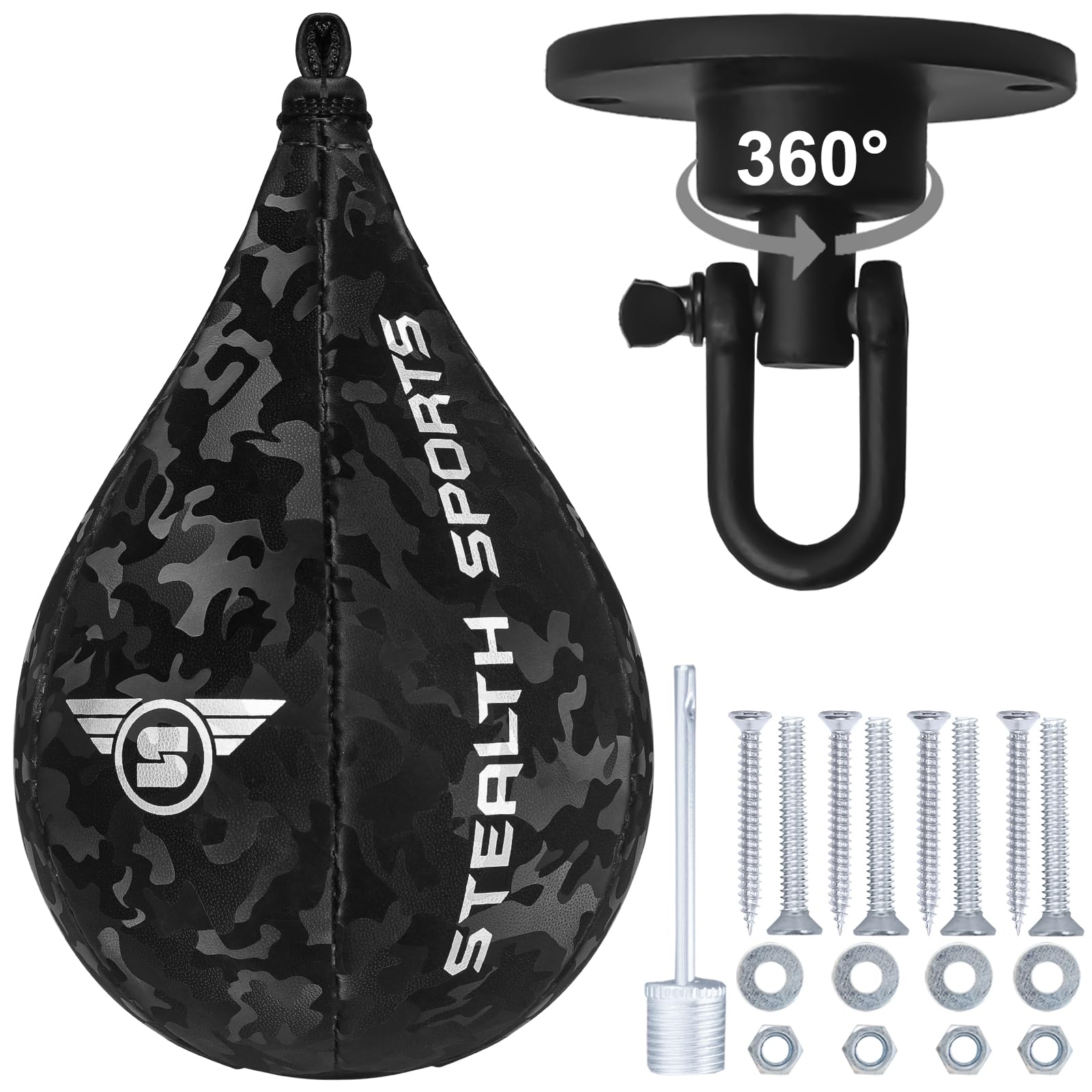 Speed Ball Boxing – MMA Speed Bag & Hanging Swivel Kit for Boxing Training – Punching Bag for Muay Thai, Kickboxing, Martial Arts, Reflex and Speed Training Striking Bag (Camo)