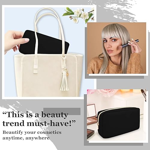 Miniatura 6 de izuzta Bolsa de maquillaje de nylon organizador lindo viaje Preppy bolsa de monedas cosmética, Negro -