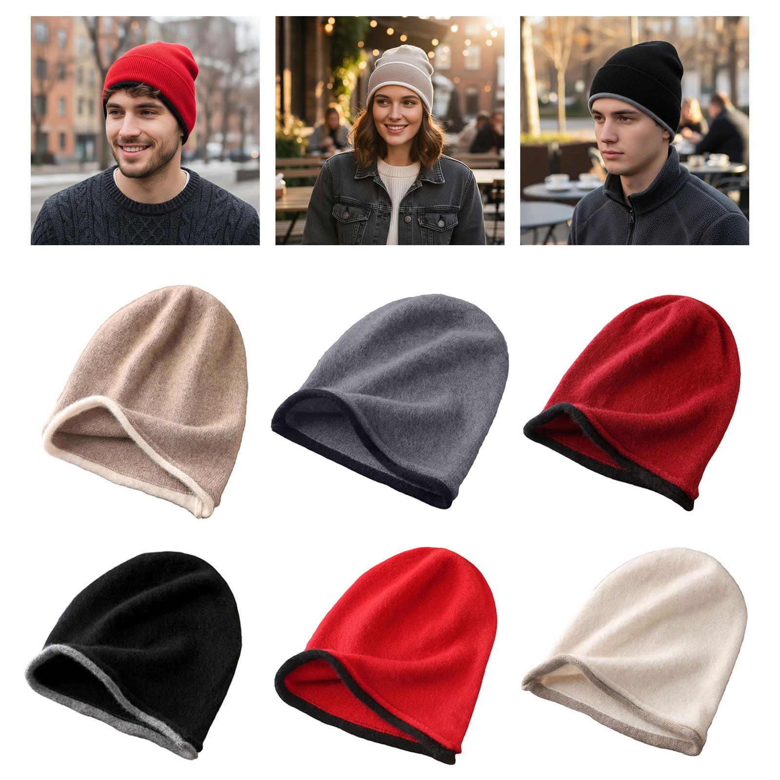 Generisch Gorro de esquí de mezcla de cachemira, cálido, moderno, gorro de invierno, snowboard, montañismo, casual, callejero, mezcla de lana para invierno