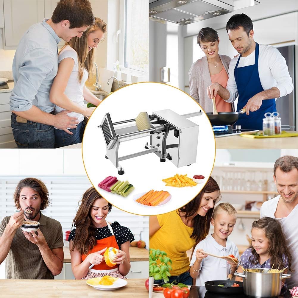 Electric Potato Cutter Vegetable Chopper Veggie Fruit Dicer Fries Chopper Machine with 6mm/9mm/13mm Stainless Steel Blades (110V)