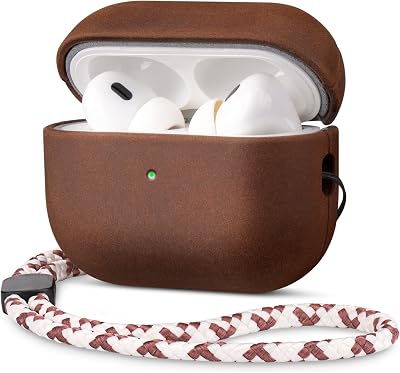 Cuir Véritable Coque pour AirPods Pro 3 (3e génération 2025)- Protection Etui Housse Anti-Rayures, Sangle Réglable Tressée, Cuir Vintage Crazy Horse & Patine Exclusive, Brun Foncé