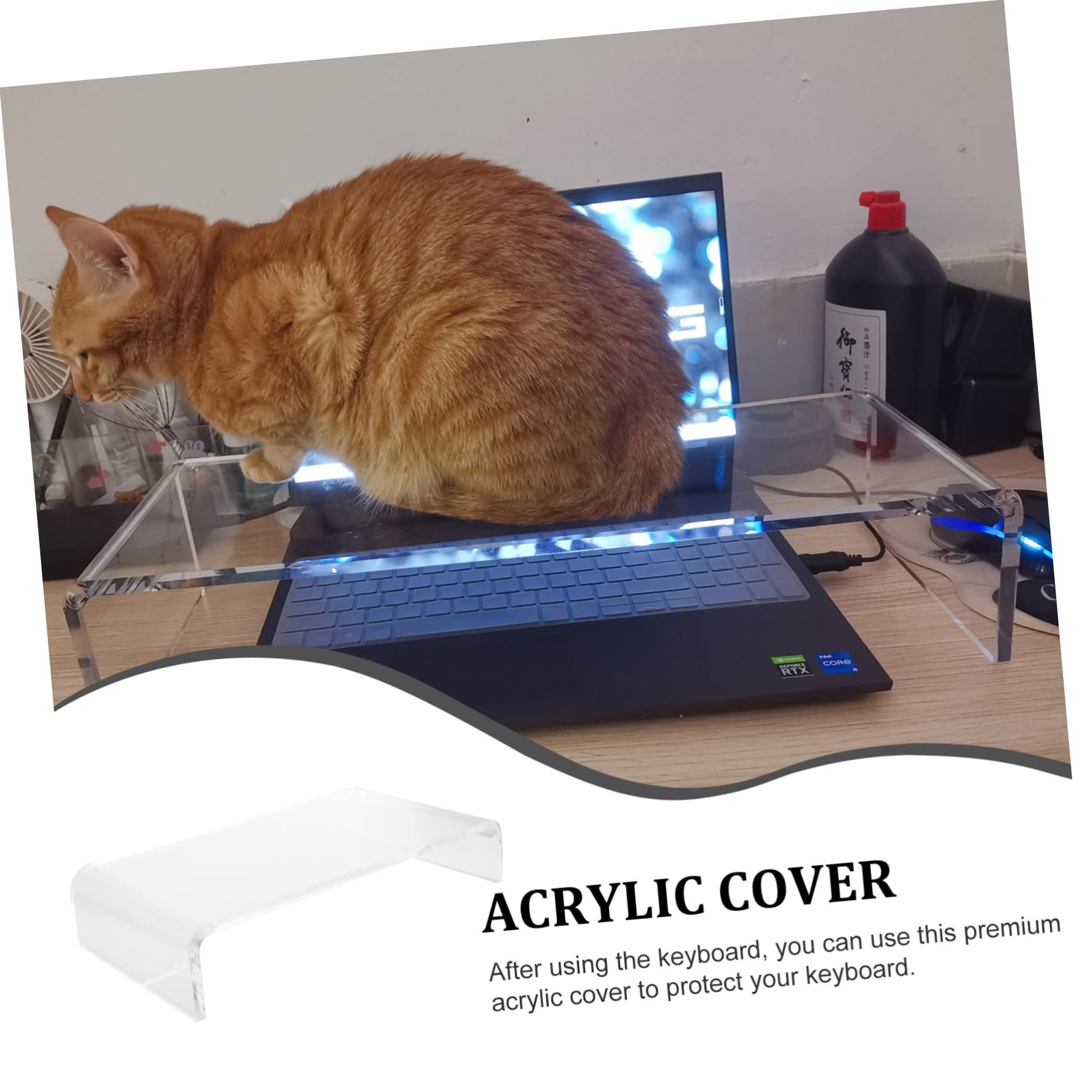Protezione Tastiera in Acrilico Trasparente Copertura Lavabile | Struttura Removibile, Design Anti-gatto, Accessorio per Computer, Finitura Trasparente, Formato Compatto