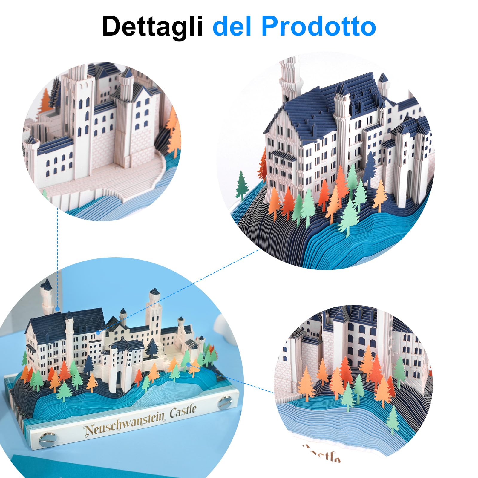 Calendario 3D dicembre 2025 & 2026 – Castello di Neuschwanstein | Calendario fai da te con blocco modello di carta | Elegante decorazione da scrivania e incantevole decorazione invernale