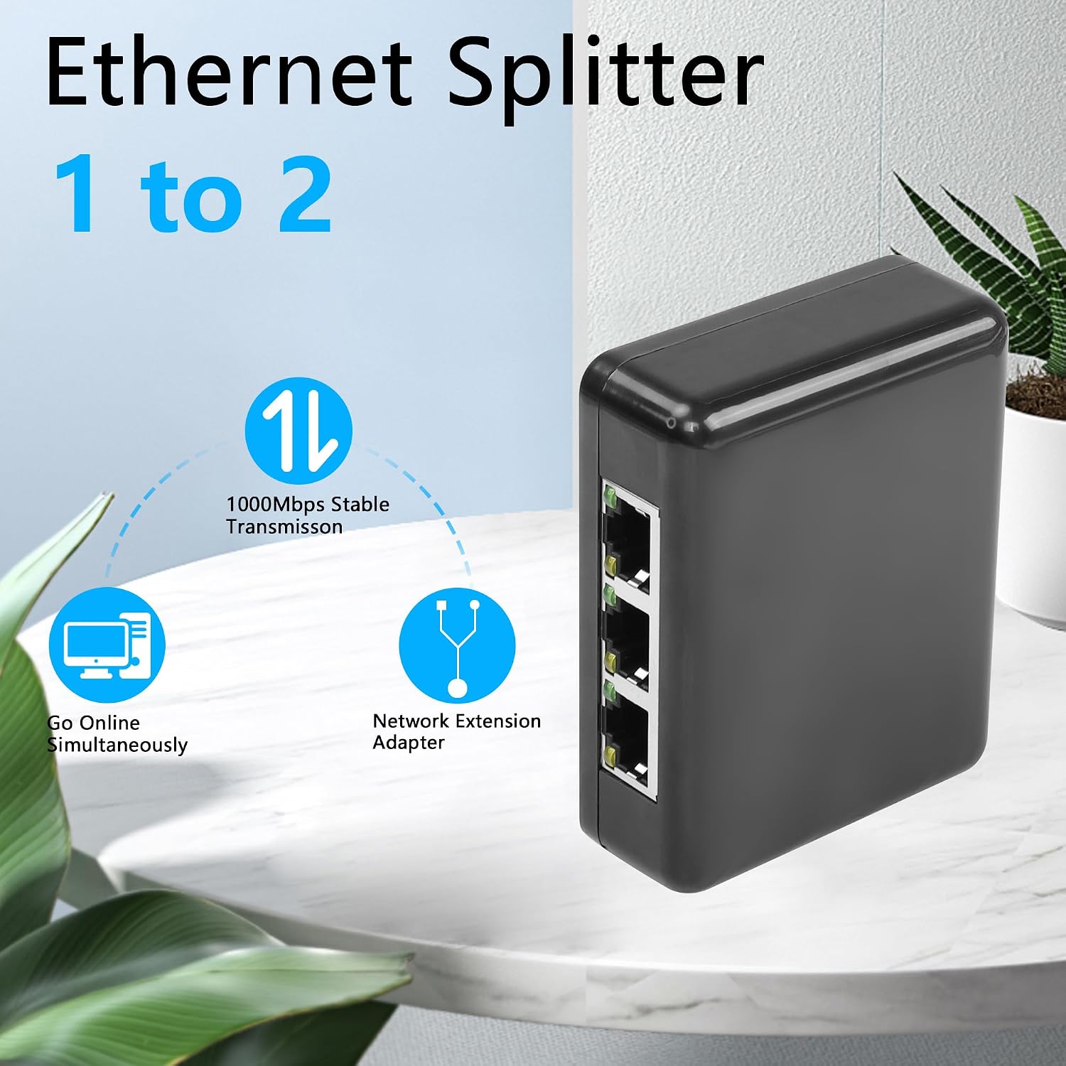 CERRXIAN Ethernet Splitter 1 to 3 Out,1000Mbps High Speed RJ45 Splitter with USB Power Cable, Ethernet Splitter 1 to 3, [3 Devices Simultaneously Networking] LAN Splitter for Cat 5/5e/6/7/8 Cable