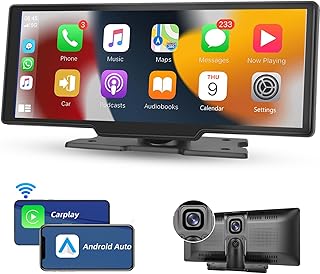 Wireless Apple Carplay Portable Car Stereo Android Auto, 9.3" IPS Touchscreen Car Radio with Dash Cam, in Dash Navigation Unit with Bluetooth, Voice Control, FM Transmitter, Loop Recording