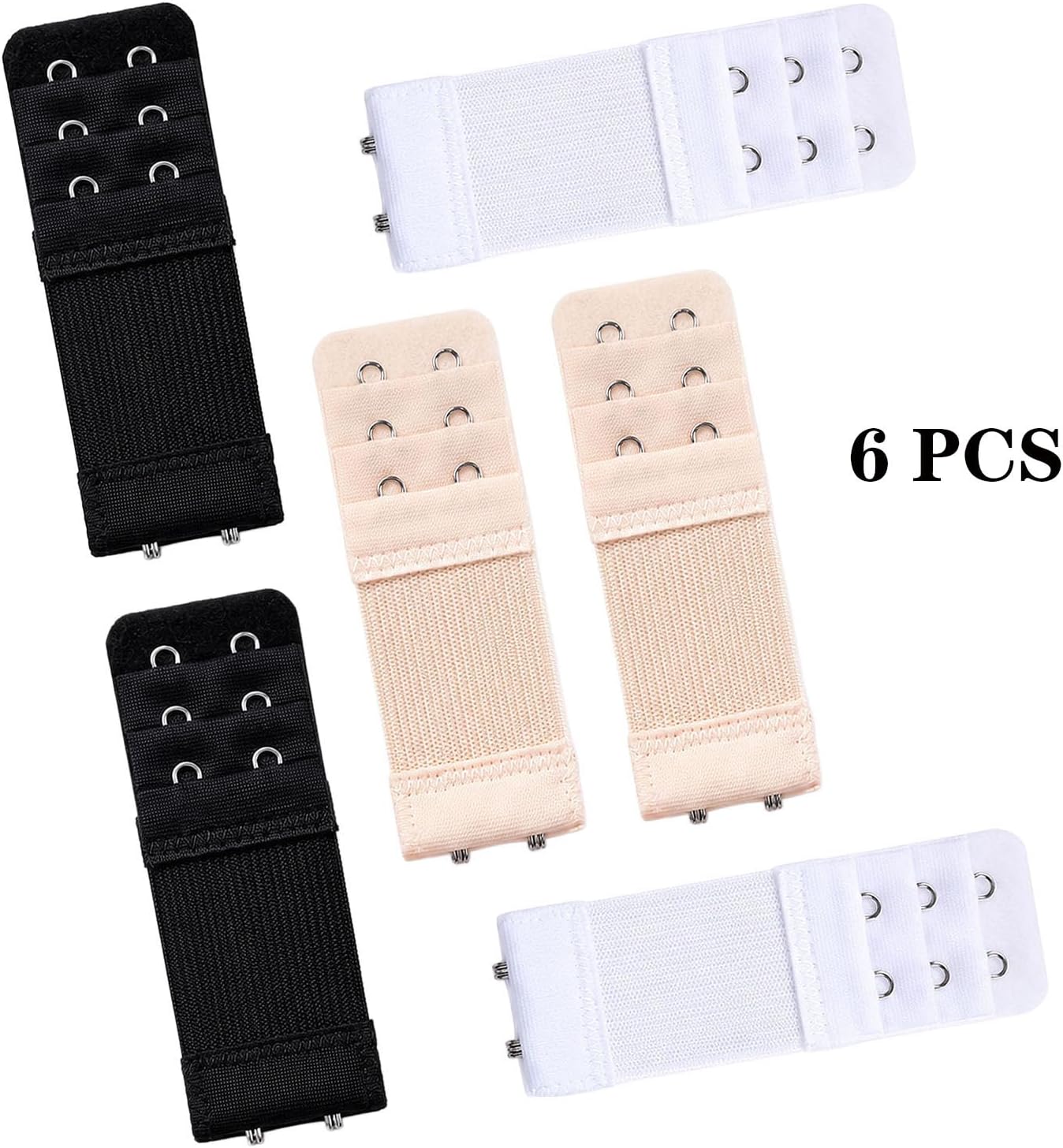 Women's Bra Extenders, 6 PCS, 2 Hooks 3 Rows | Soft Comfortable, Stretchy Elastic, Bra Strap Extension, Plus Size