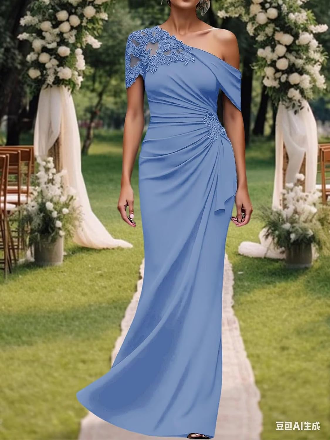 One Shoulder Mother of The Bride Dresses Long Evening Formal Dresses for Wedding Guest Groom Gowns Mermaid Lace Applique - Image 5