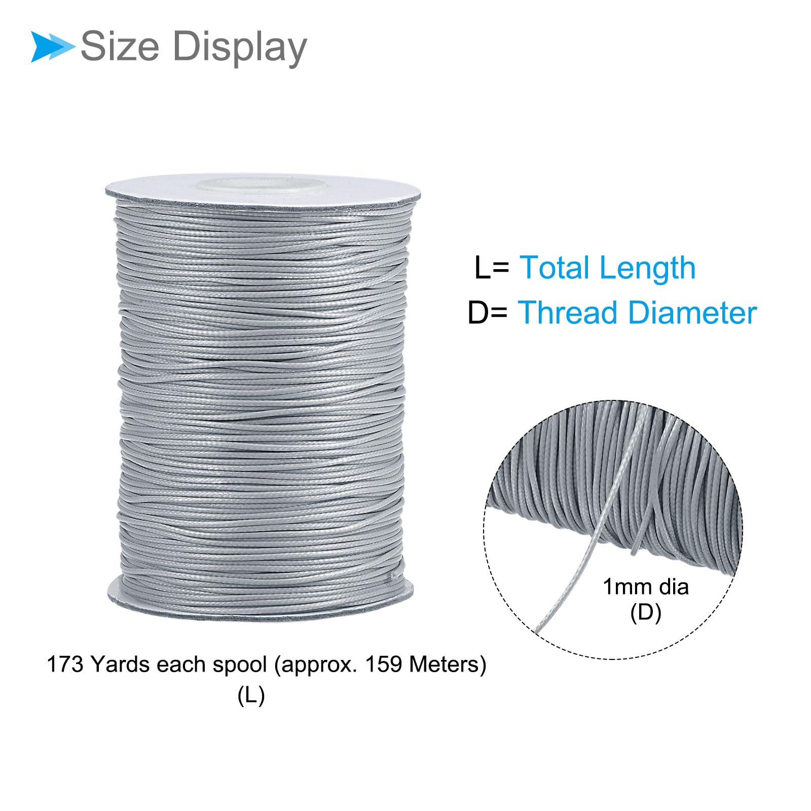 CoCud Waxed Polyester String Cord, 173 Yards 159m Length 1mm Dia, Soft Smooth Beading Thread Silver Tone - Image 2