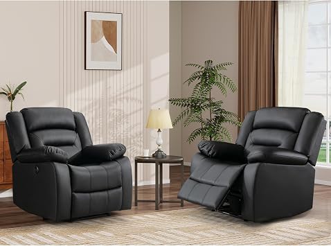ANJ Premium Faux Leather Power Recliner Chair for Adults, Electric Recliners Set of 2 with USB Port & Padded Cushion, Overstuffed Heavy Duty Reclining Sofa for Living Room Black