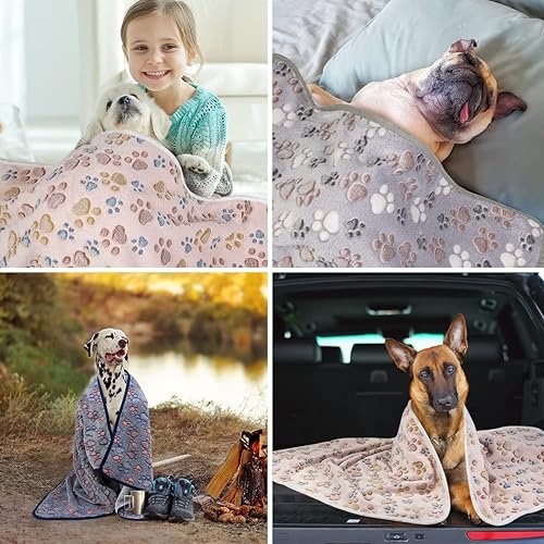 Miniatura 7 de Dono 1 paquete de 3 mantas para perros, manta de forro polar suave y esponjosa para mascotas, tapete cálido para dormir, diseño de huellas de