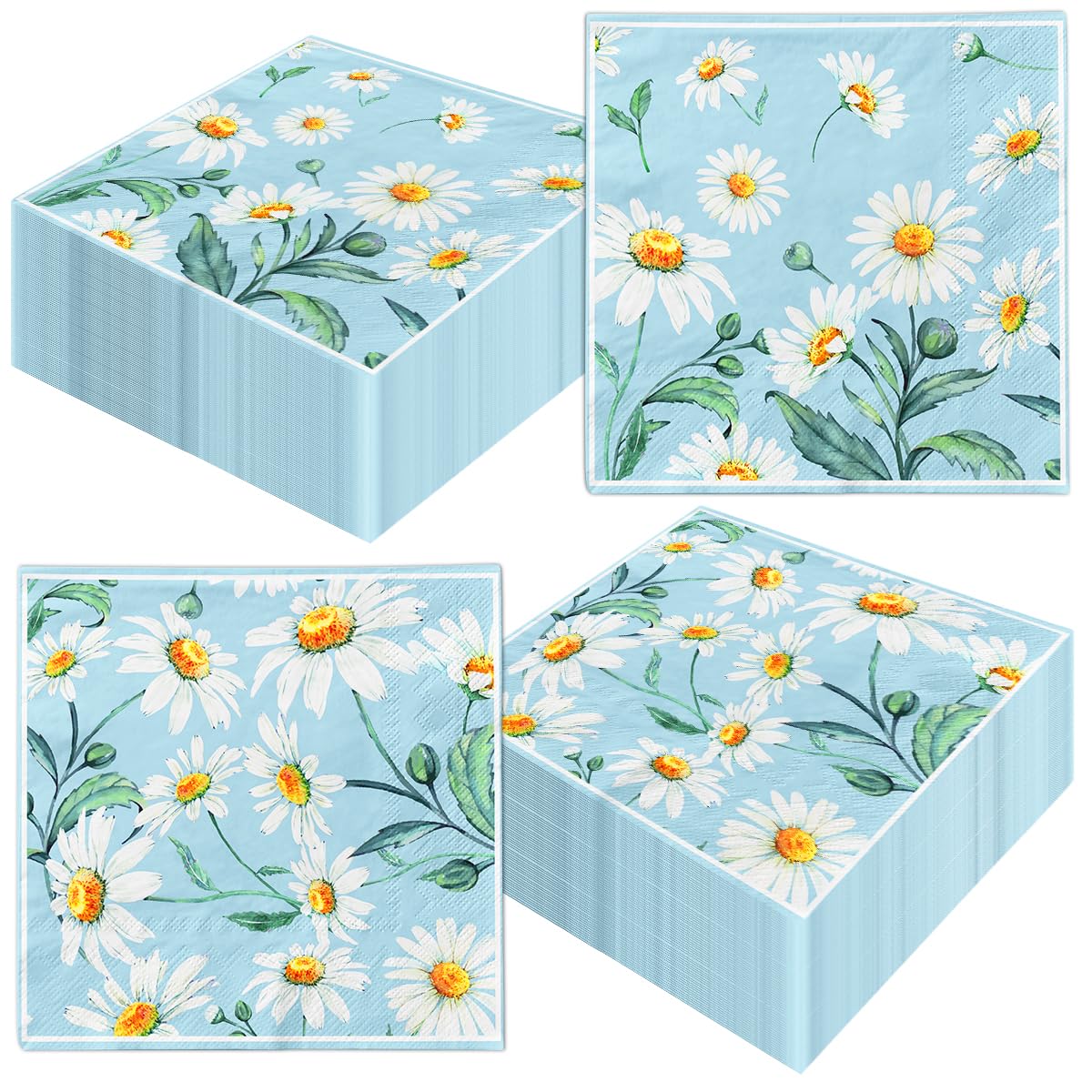 Spring Daisy Flower Napkins,40pcs Blue Flower Napkins Spring Birthday Supplies for Retro Theme Baby Shower Daisy Birthday Party Dinner Decor
