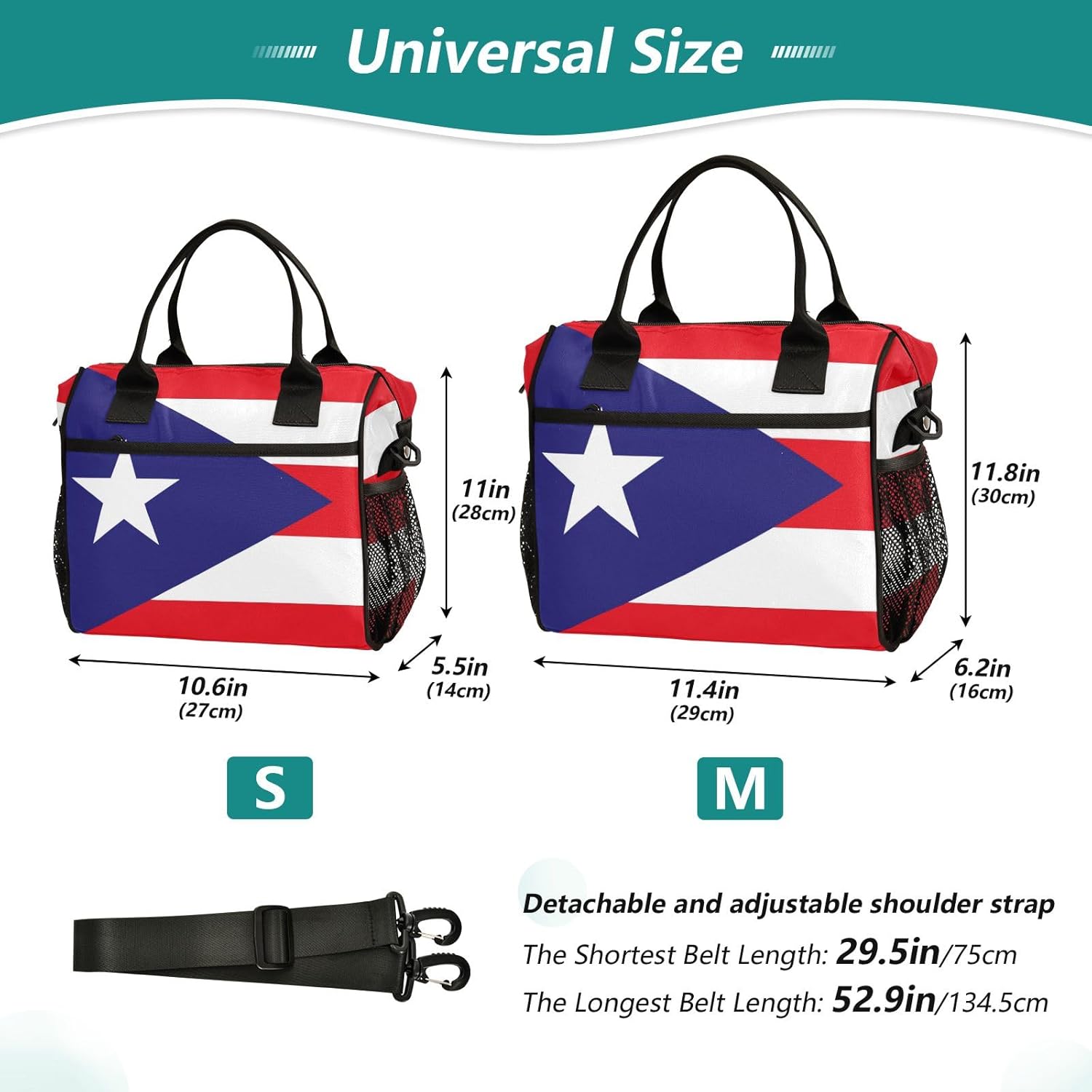 ODAWA Puerto Rico Flag Men's Lunch Bag for Work Adult Lunch Bag with Water Bottle Holder Lunch Box Bag for Picnic