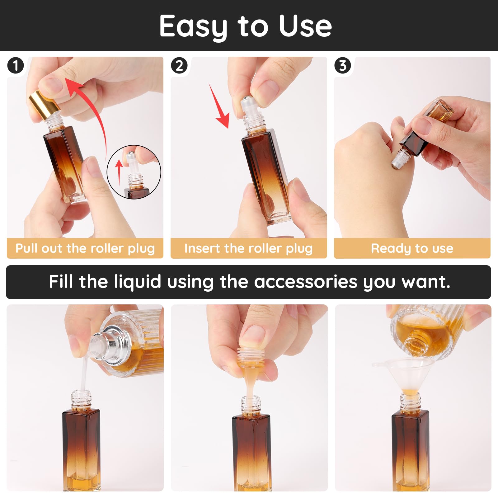 Segbeauty Roll on Bottiglie Vuote, 5 Pezzi 10ml Roll on Vuoto per Oli Essenziali, con Sfera in Acciaio Inossidabile, Bottiglie Vetro per Aromaterapia, Profumi