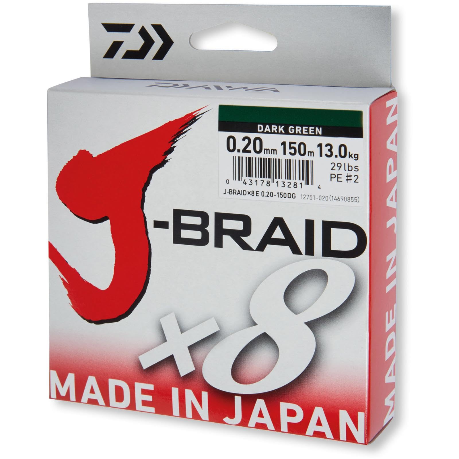 Daiwa J-Braid 8 Braid Geflochtene Angelschnur, Mehrfarbig, 300 m