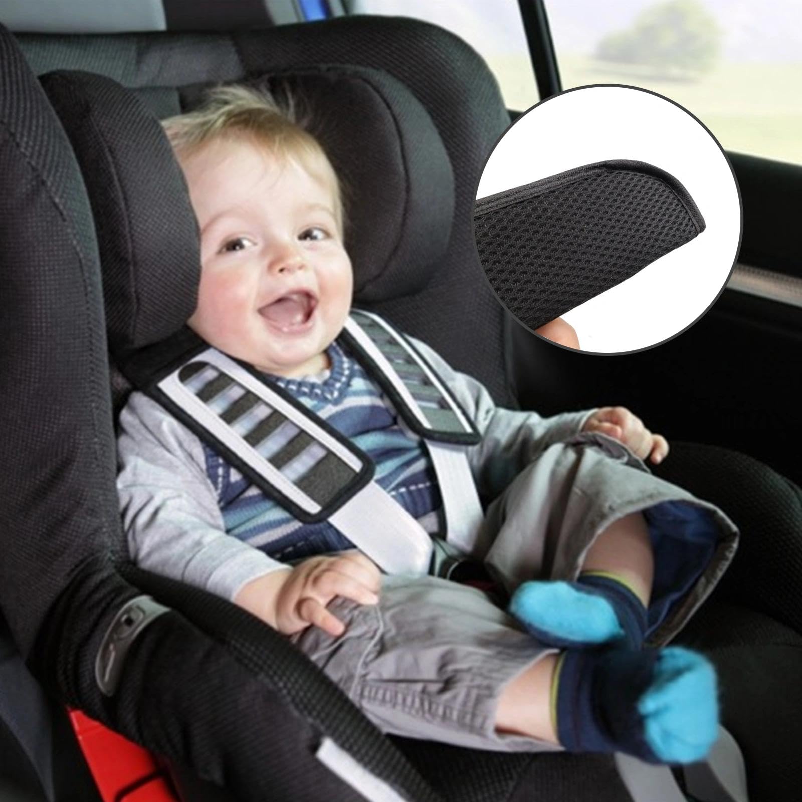 LINTRA Cuscino per Cintura Auto Bambini, 2 Paia Protezione Cintura Auto Bambini, Nero Imbottiture per Cinture di Sicurezza, 12 x 7 cm, per Cinture di Sicurezza e Spallacci di Passeggini e Dell'auto