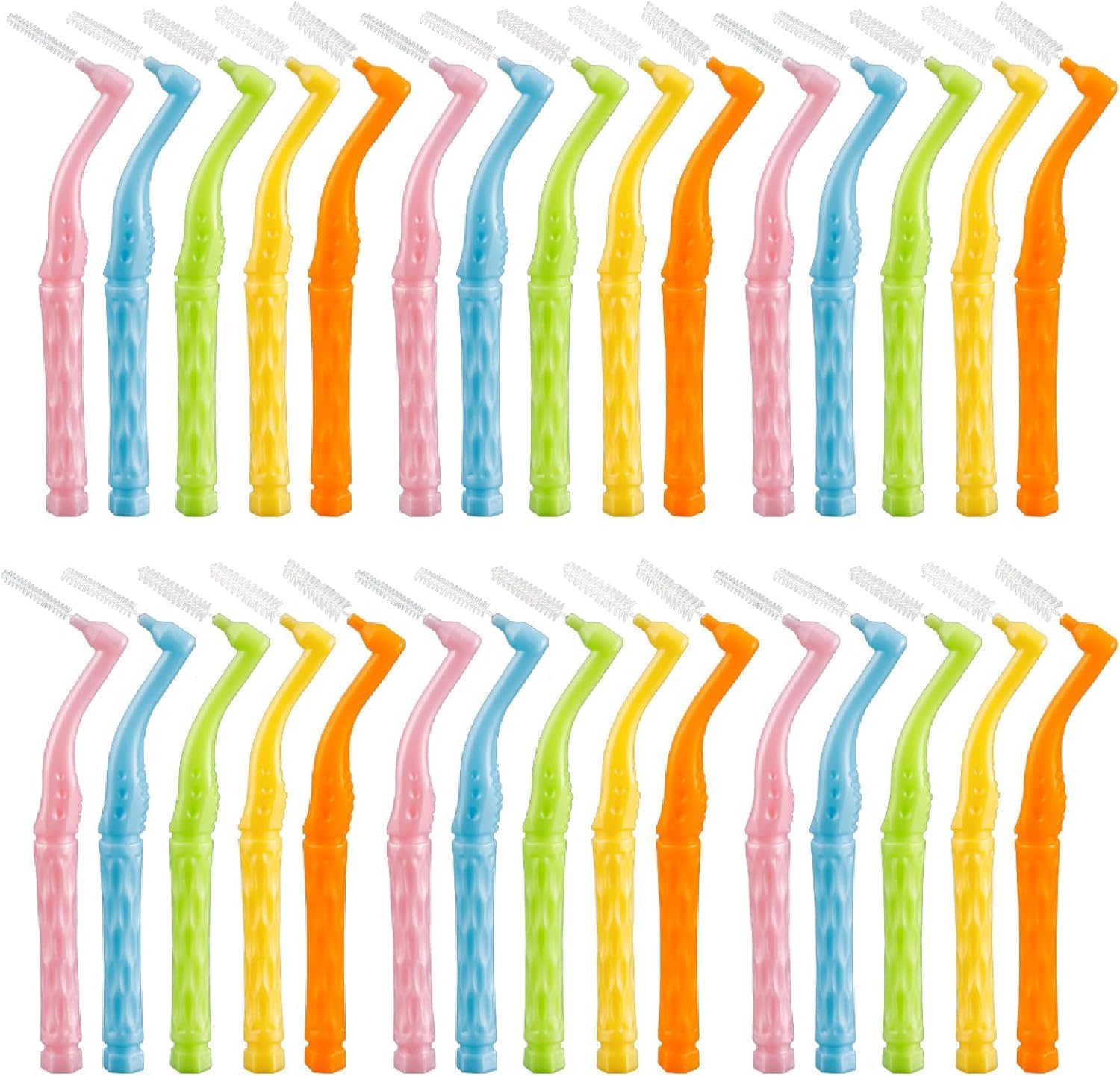 50PCS Interdental Brushes,Angled Dental Floss Brush | L-Shaped Braces Toothbrush,Short Handle,5 Different Sizes Interdental Toothpick