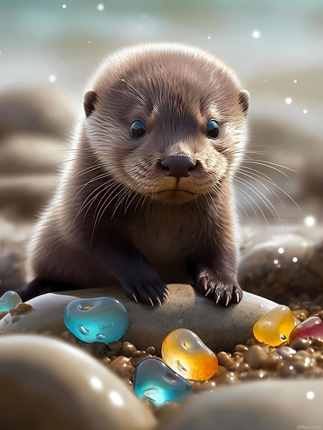 UPABLUNSO 5D Ocean Diamond Painting Kits for Adults, Cute Otter Diamond Art Kits for Gift Home Wall Bathroom Decor 12x16inch