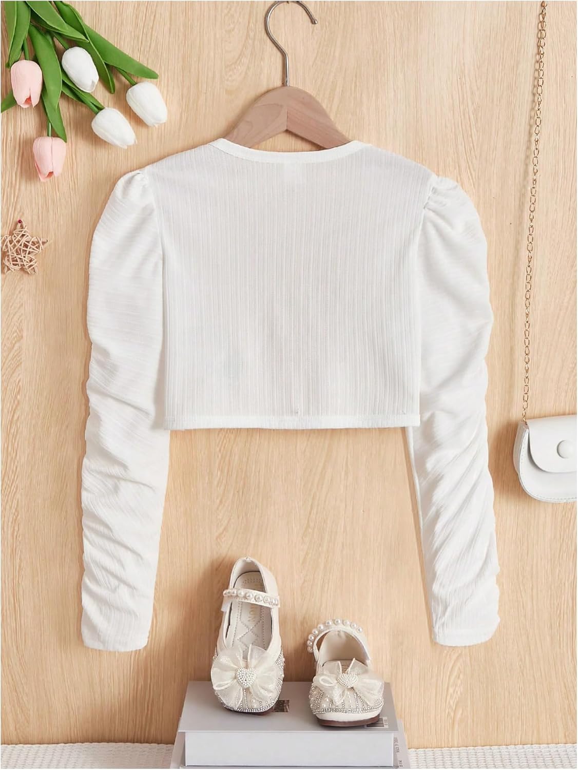 Floerns Girl's Ruched Sleeve Cropped Light Cardigan Open Front Elegant Bolero Shrug - Image 3