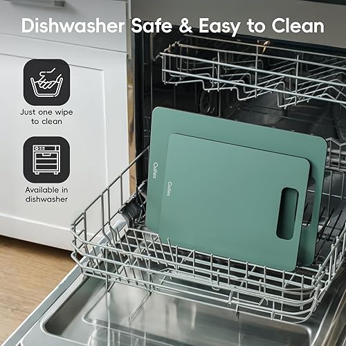 Miniatura 2 de Tabla de cortar de fibra de madera, 2 unidades, tablas de cortar compuestas para cocina, aptas para lavavajillas, no tóxica, de alta densidad, apta