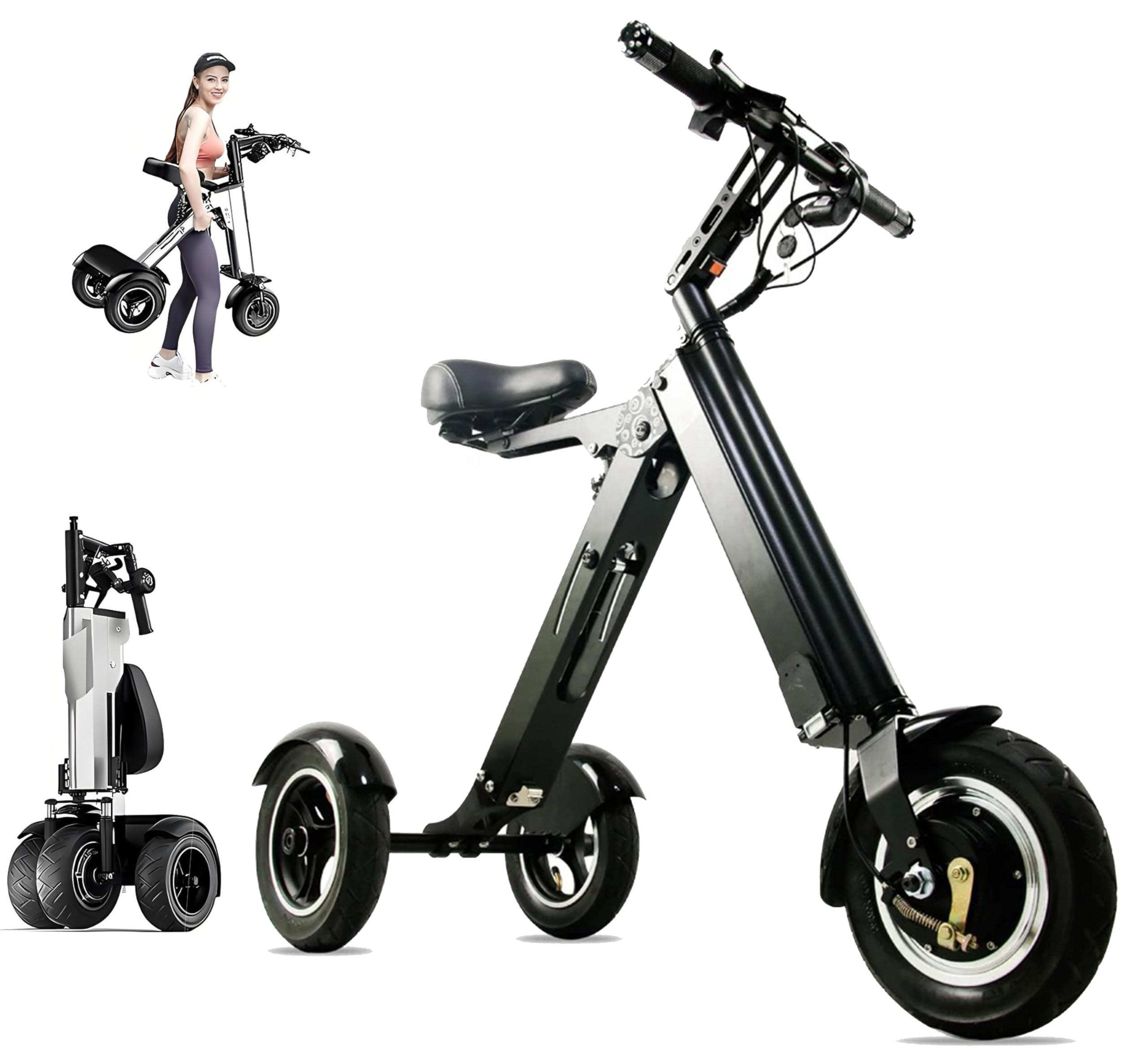 Patinete De 3 Ruedas para Adultos, Autonomía De 40-48 Km, Motor De 250 W, con Batería De 36 V Y 8 Ah E Interruptor De Llave, Triciclo Eléctrico con Función De Marcha Atrás Black