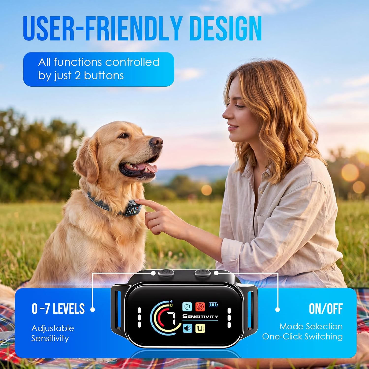Dog Bark Collar, Auto Anti Barking Collar for Large Medium Small Dogs 11-120lbs, 7 Sensitivity Levels, 5 Safe Training Modes, Humane Bark Training Collar